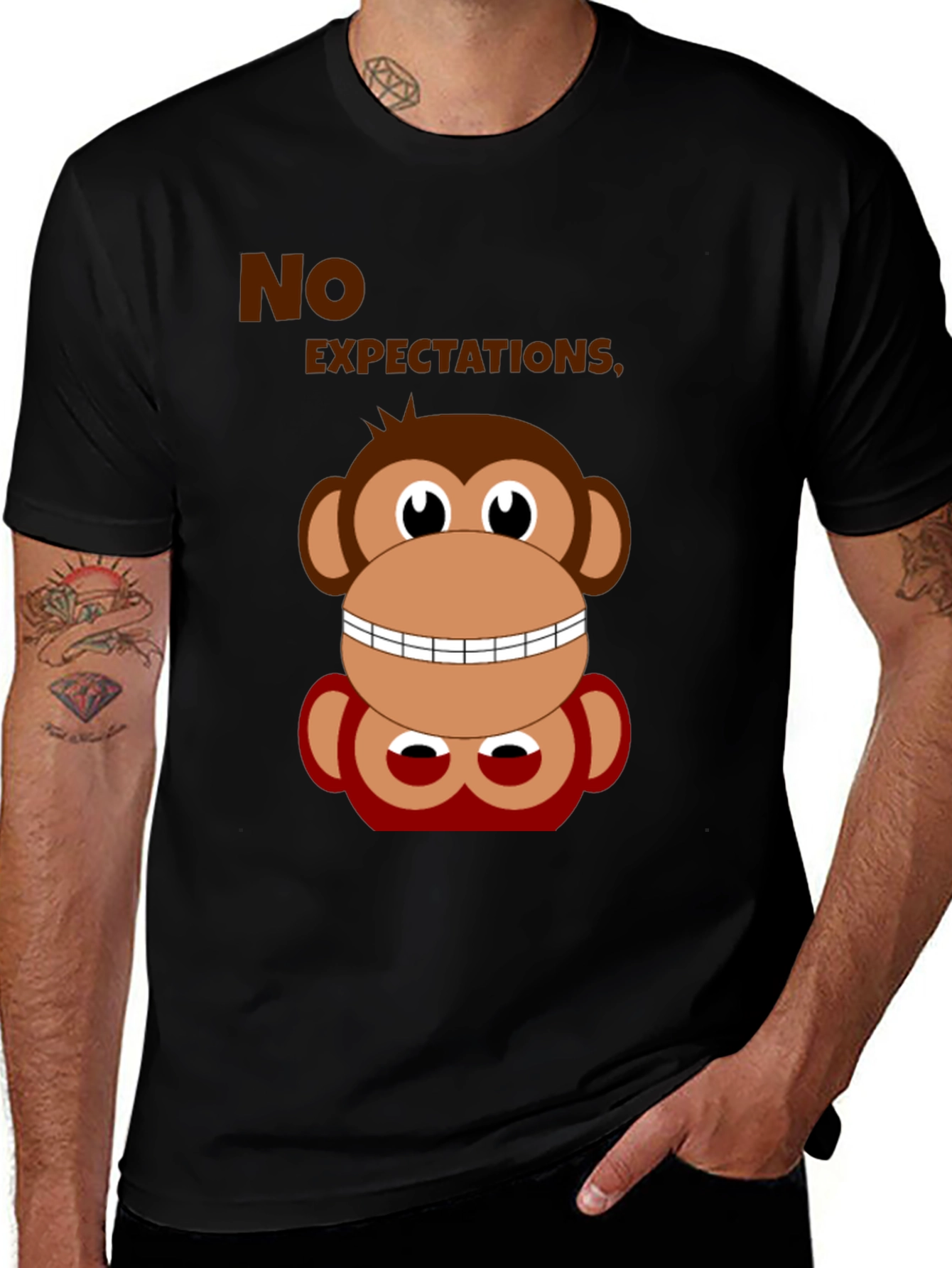 Black Funny Monkey No Expectations Graphic Tee main image