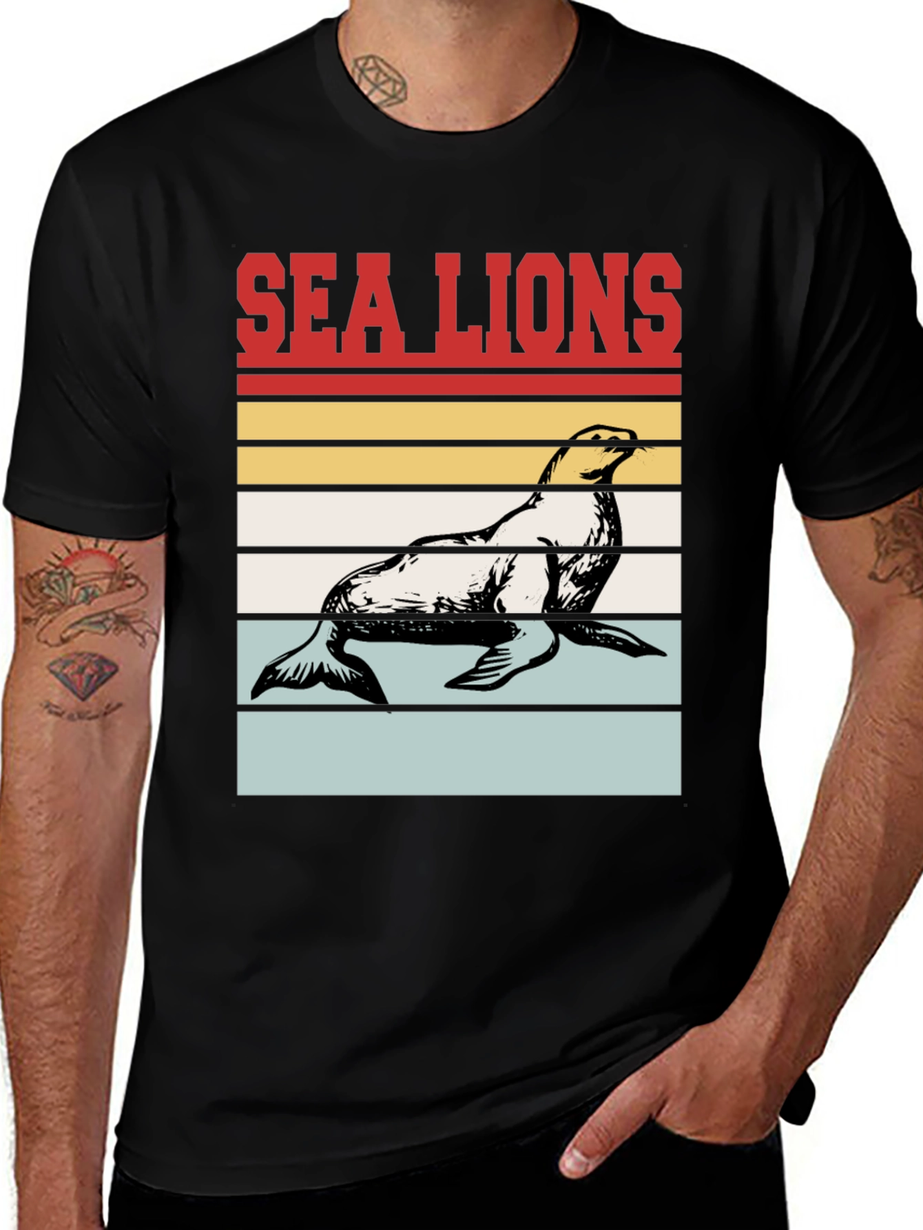 Variant 30 of Sea Lions Retro Striped Graphic Tee
