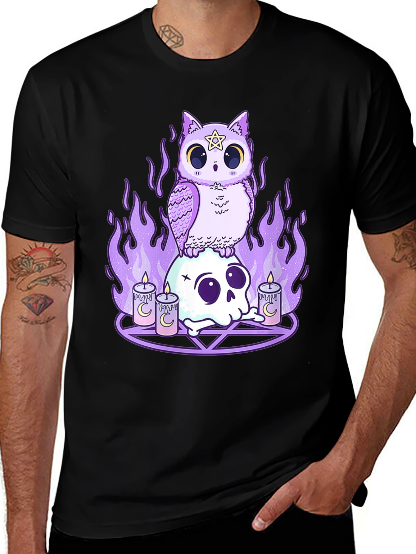 Variant 8 of Mystic Owl T-Shirt - Skull & Pentagram Design