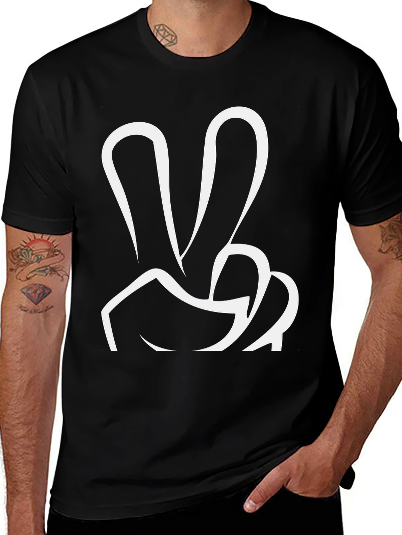Variant 12 of Peace Sign Graphic Tee - Black Cotton T-Shirt