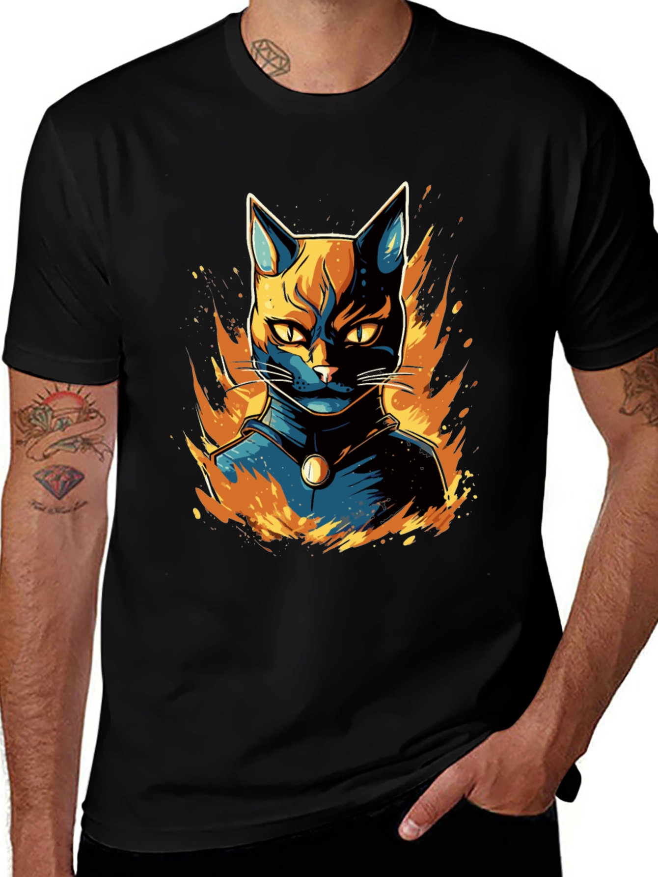 Variant 22 of Fiery Feline Graphic Tee - Cool Cat T-Shirt