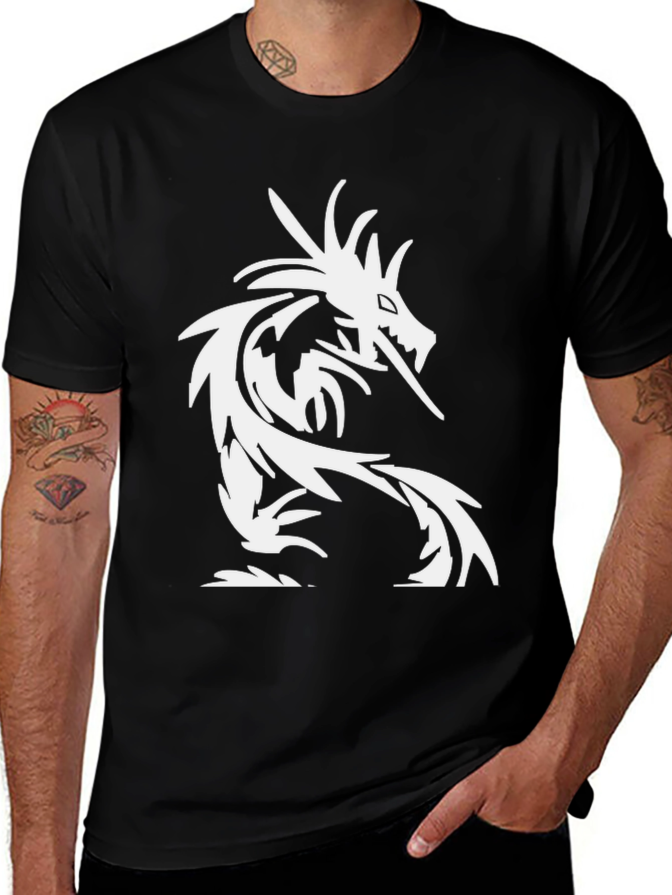 Variant 21 of Dragon Graphic Black Tee - Stylish Men's Casual Shirt
