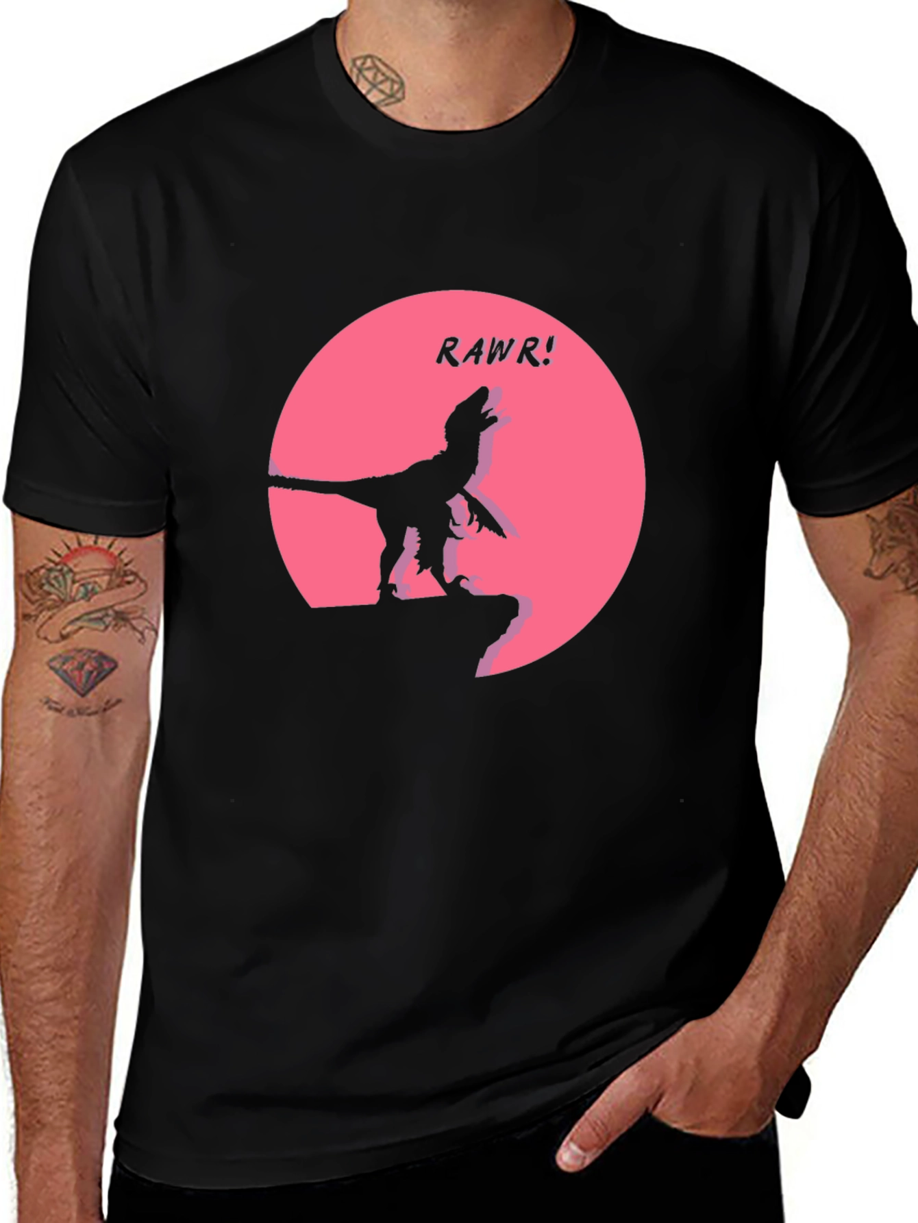 Variant 4 of Rawr Dinosaur Graphic Tee - Cool Black T-Shirt