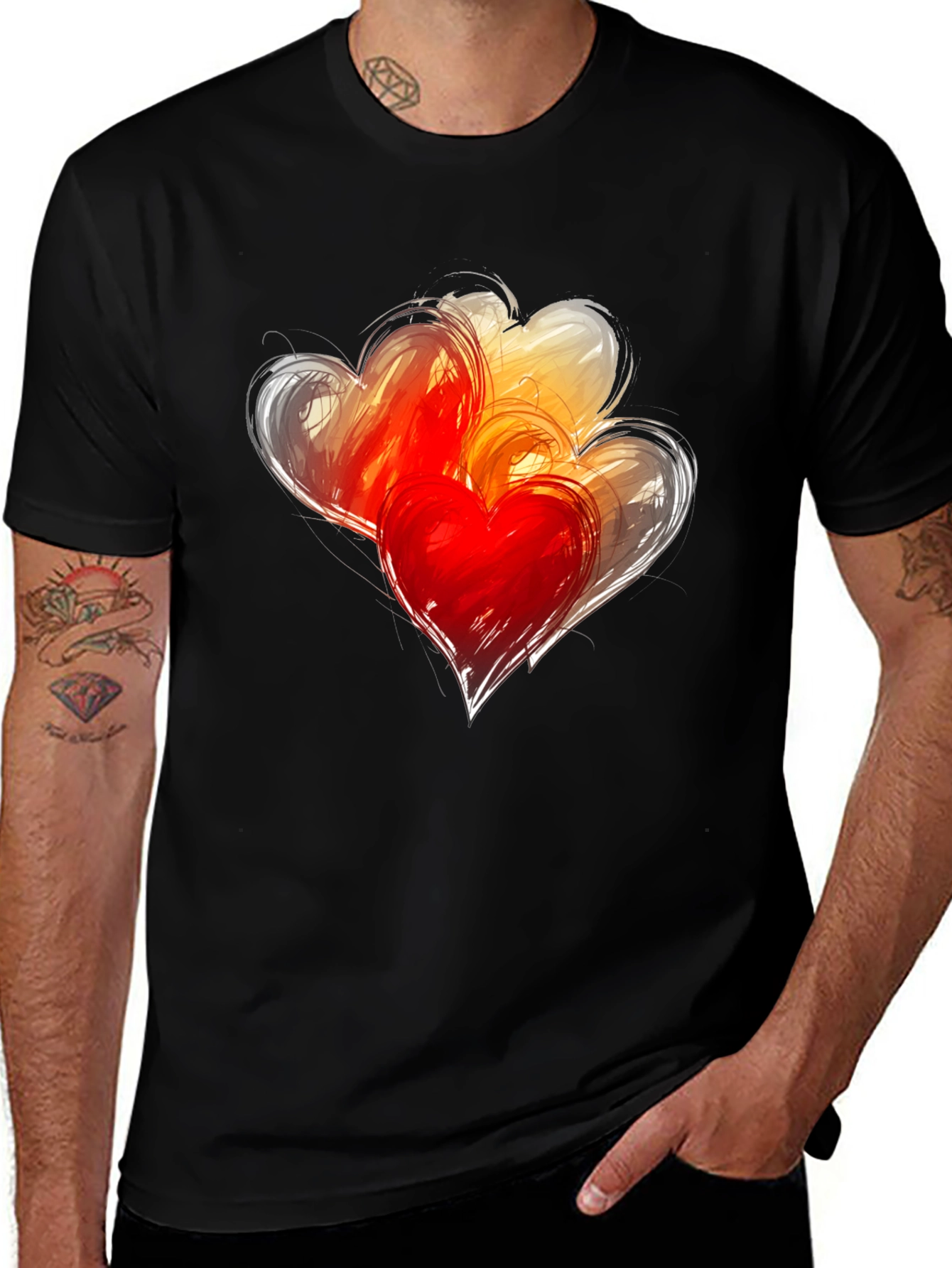 Variant 17 of Heart Graphic Print Men's Black T-Shirt