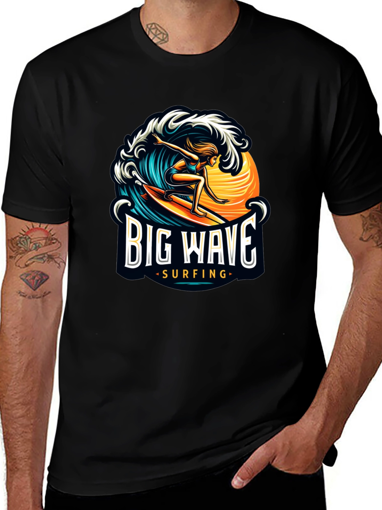 Variant 28 of Big Wave Surfing Black T-Shirt