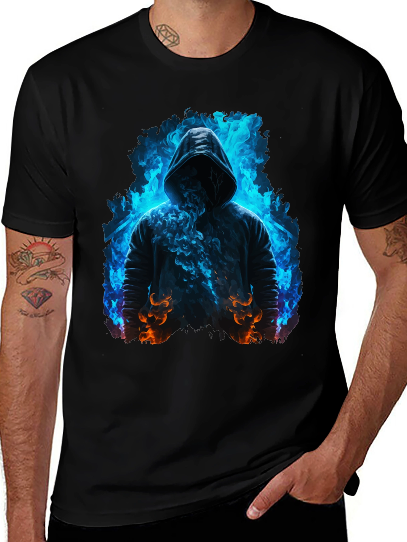 Variant 24 of Hooded Figure Tee - Fiery Magic Print