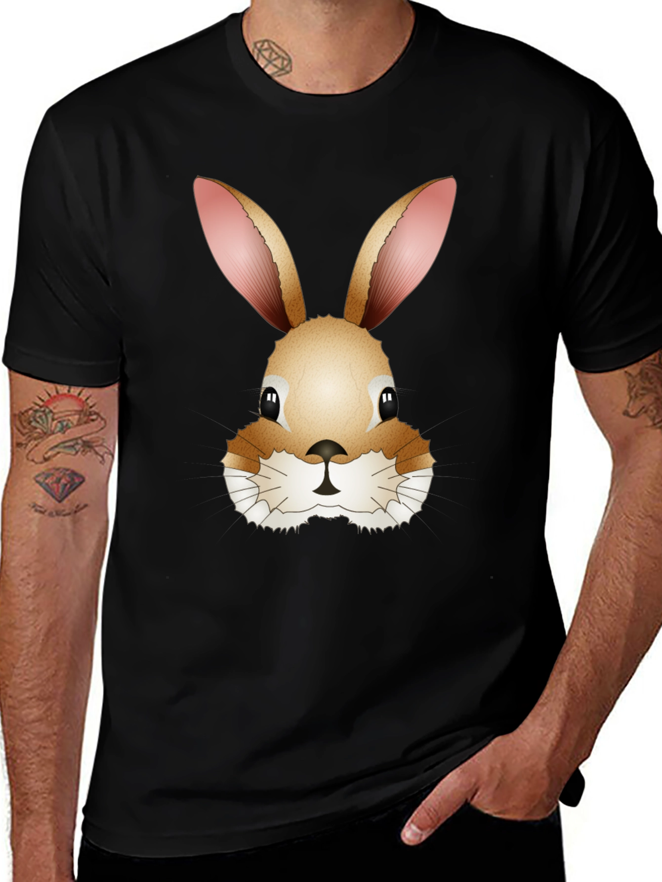 Variant 26 of Cute Bunny Rabbit Head Black T-Shirt