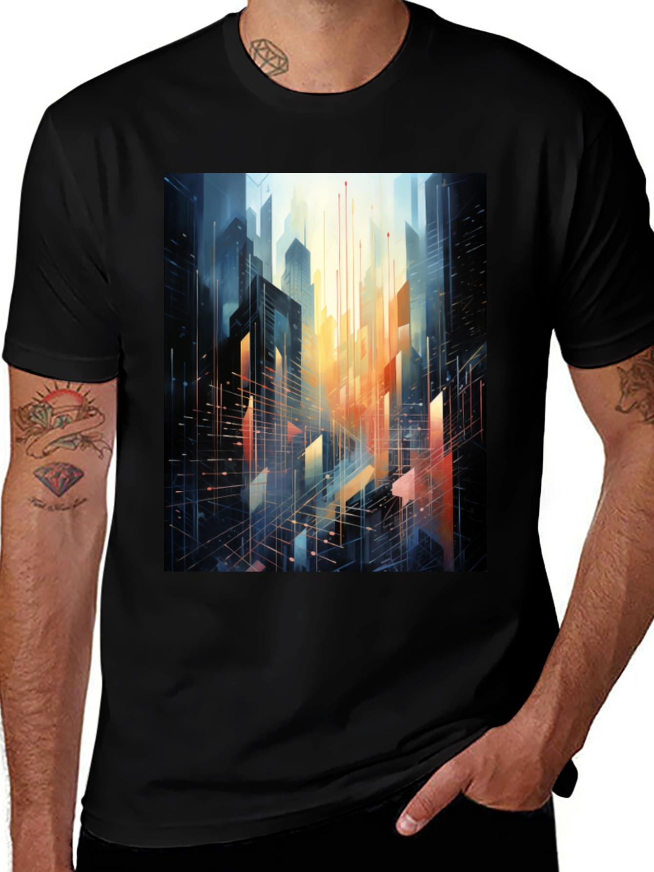 Variant 24 of Abstract Cityscape Graphic Black T-Shirt