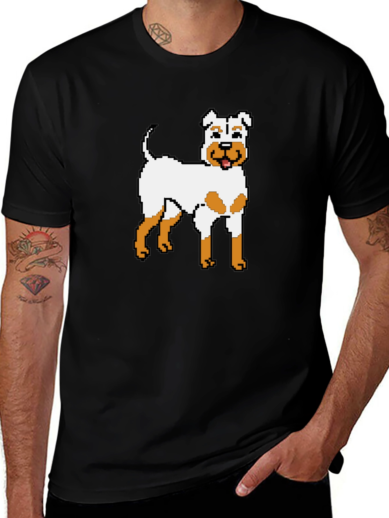 Black Pixel Dog Graphic T-Shirt - Unique Canine Design main image