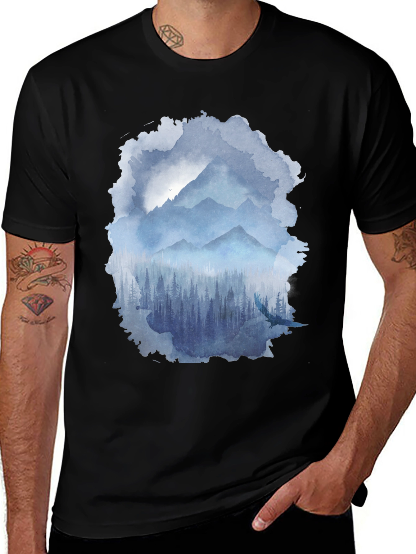 Variant 6 of Watercolor Mountain Forest Print T-Shirt