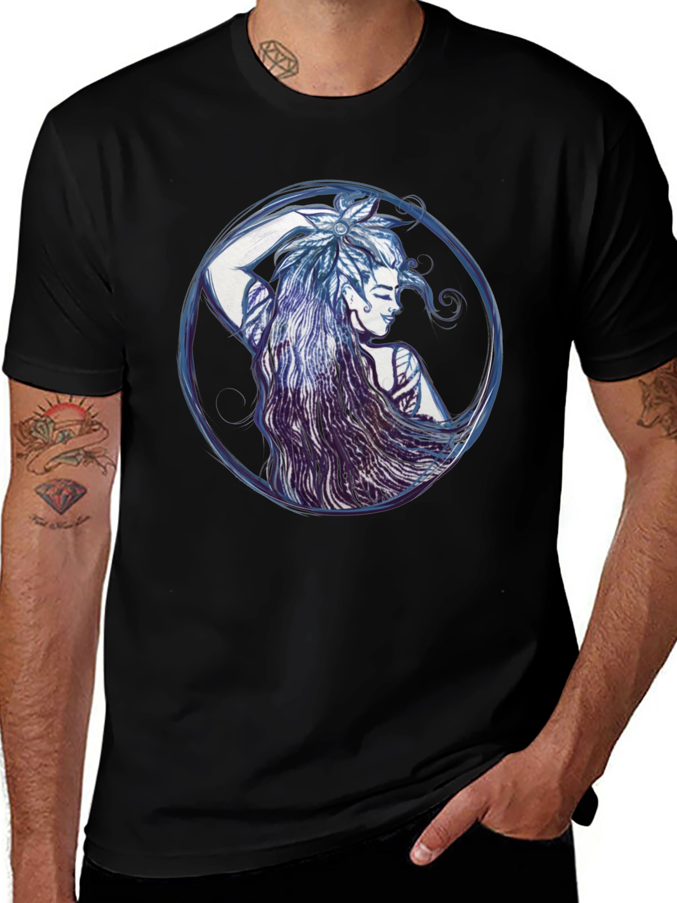 Variant 27 of Fantasy Elf Graphic Tee - Stylish Black T-Shirt