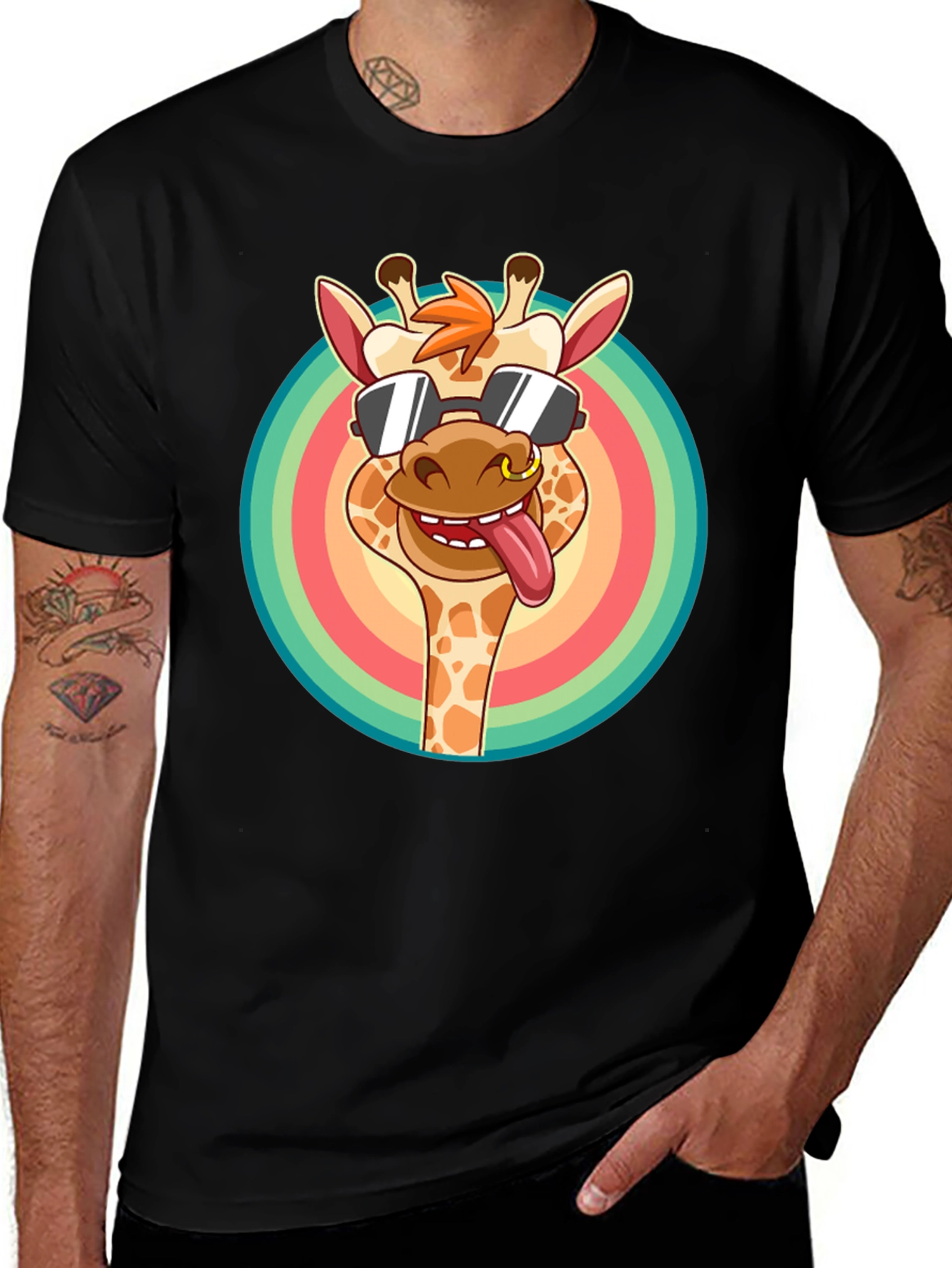 Variant 9 of Cool Giraffe Graphic Tee - Black Cotton T-Shirt