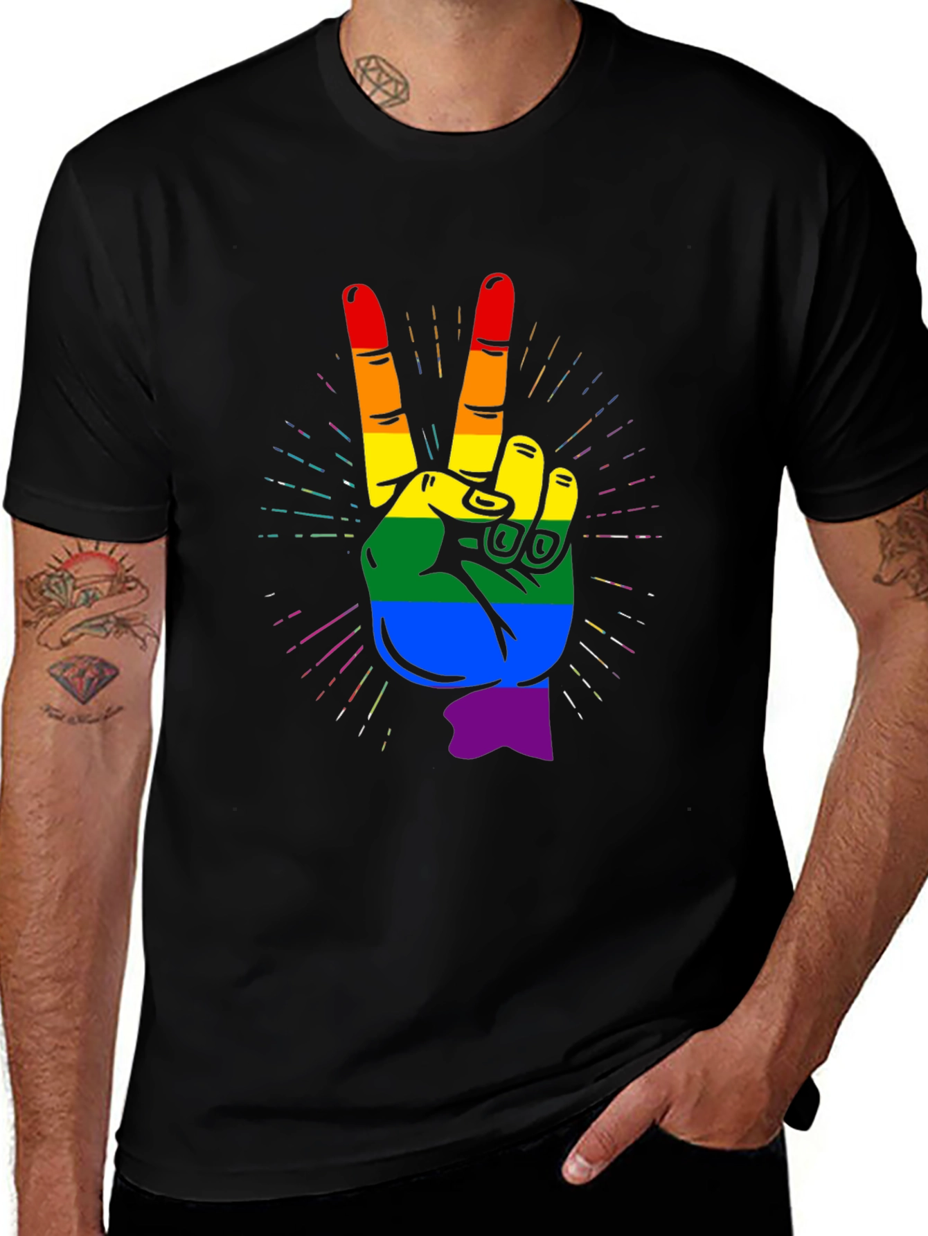 Variant 14 of LGBTQ+ Pride Hand Peace Sign T-Shirt