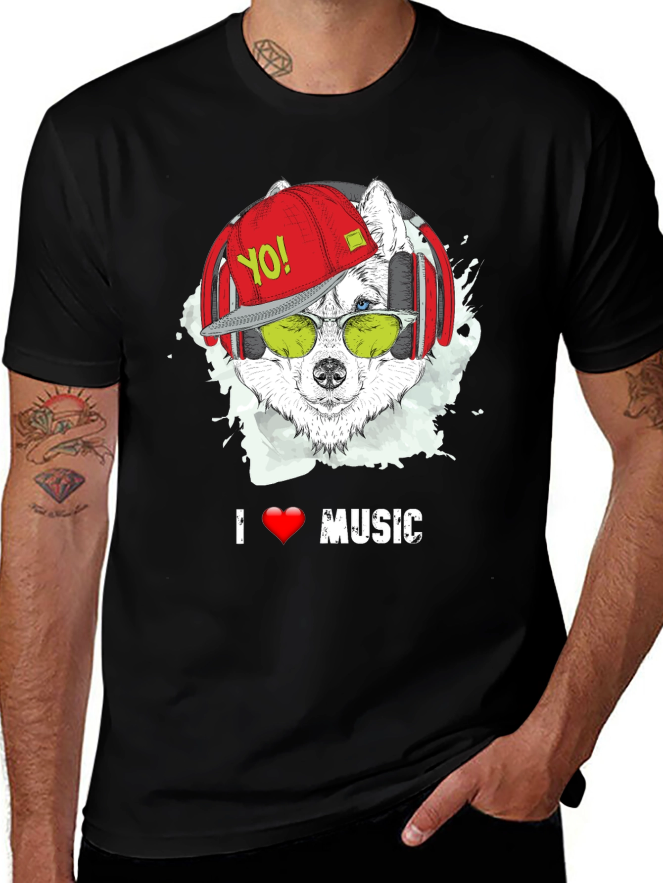 I Love Music Wolf Graphic T-Shirt