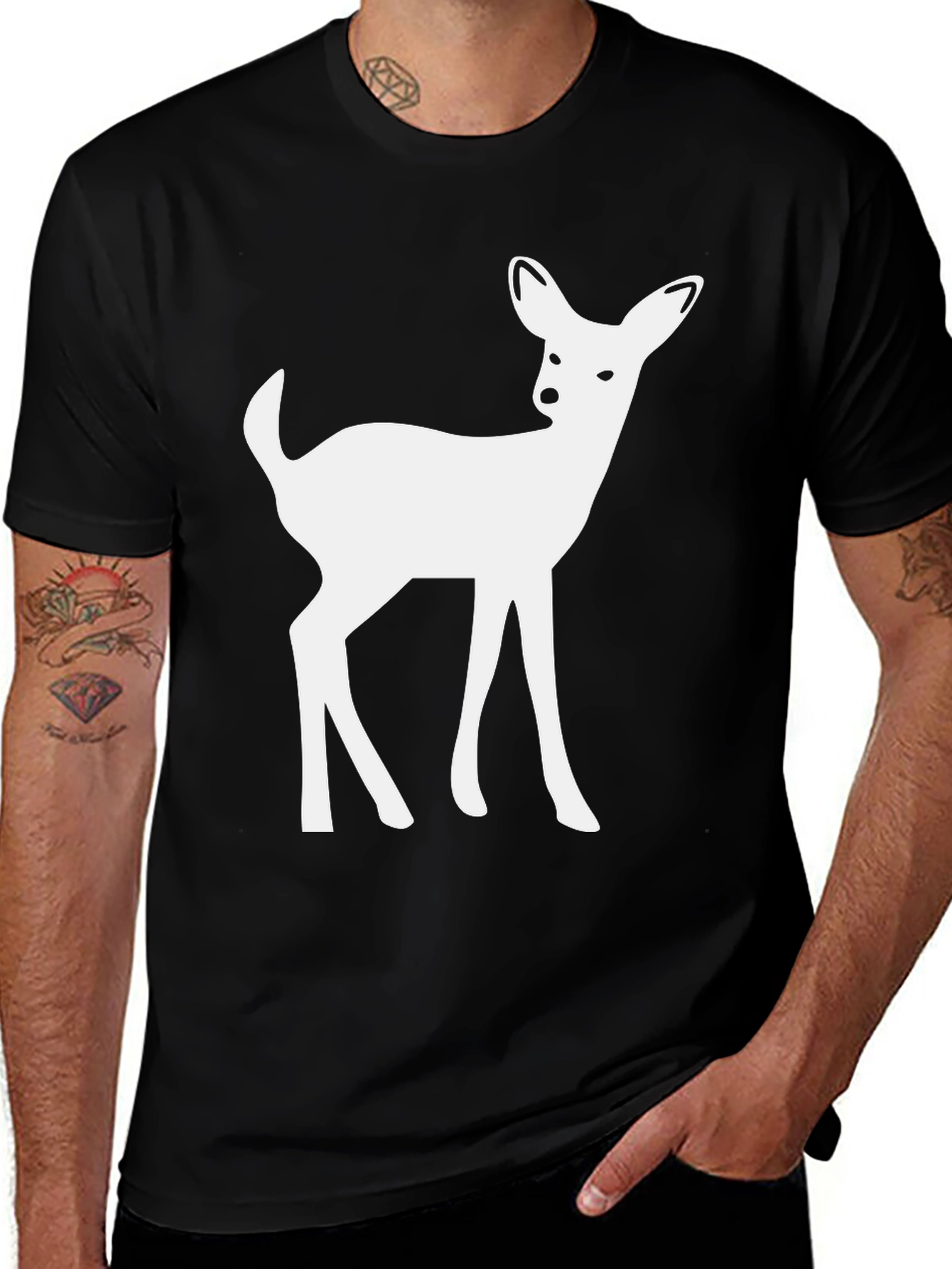 Variant 9 of Deer Graphic Tee - Classic Black Cotton T-Shirt
