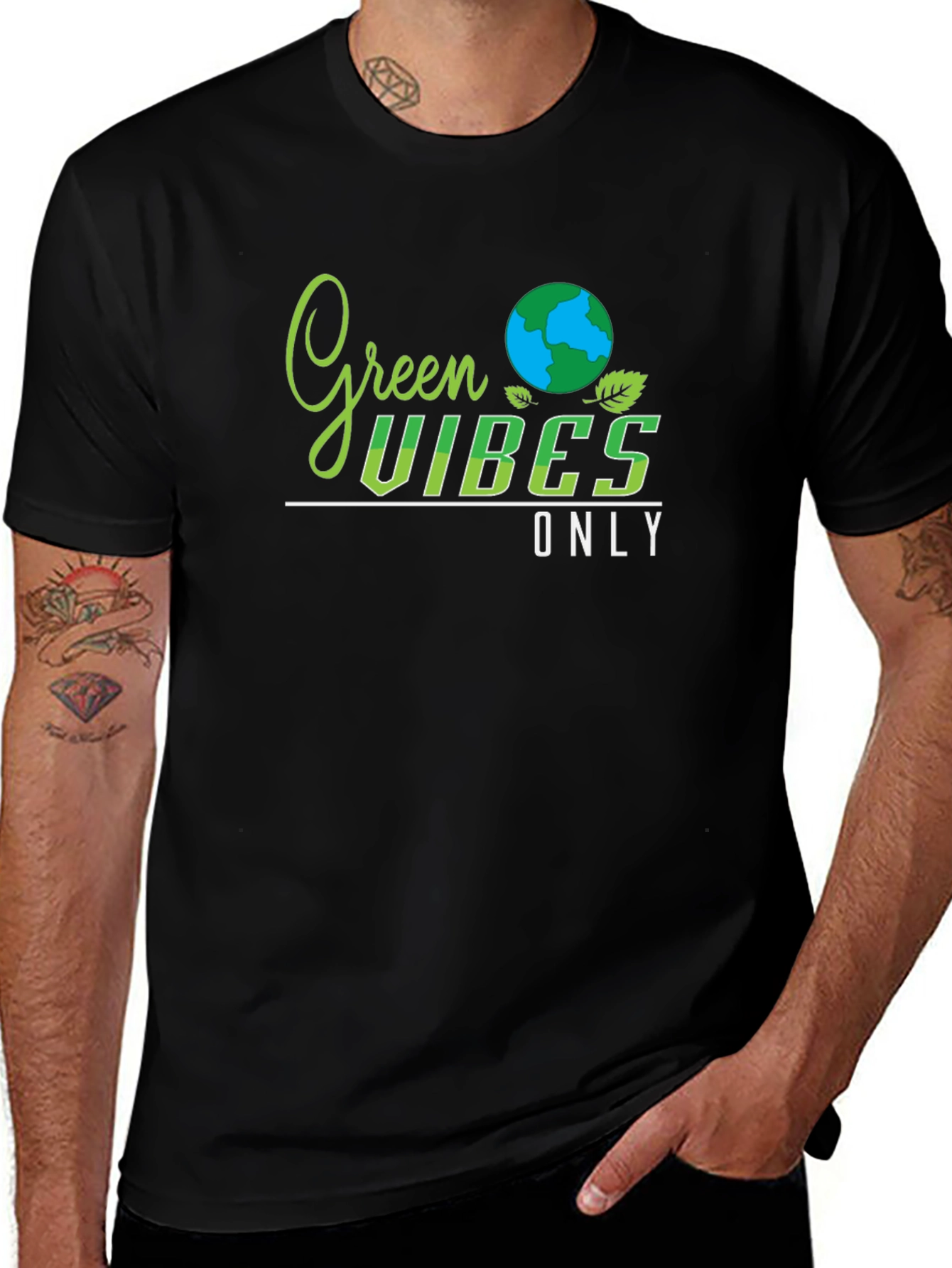 Variant 15 of Green Vibes Only Black T-Shirt
