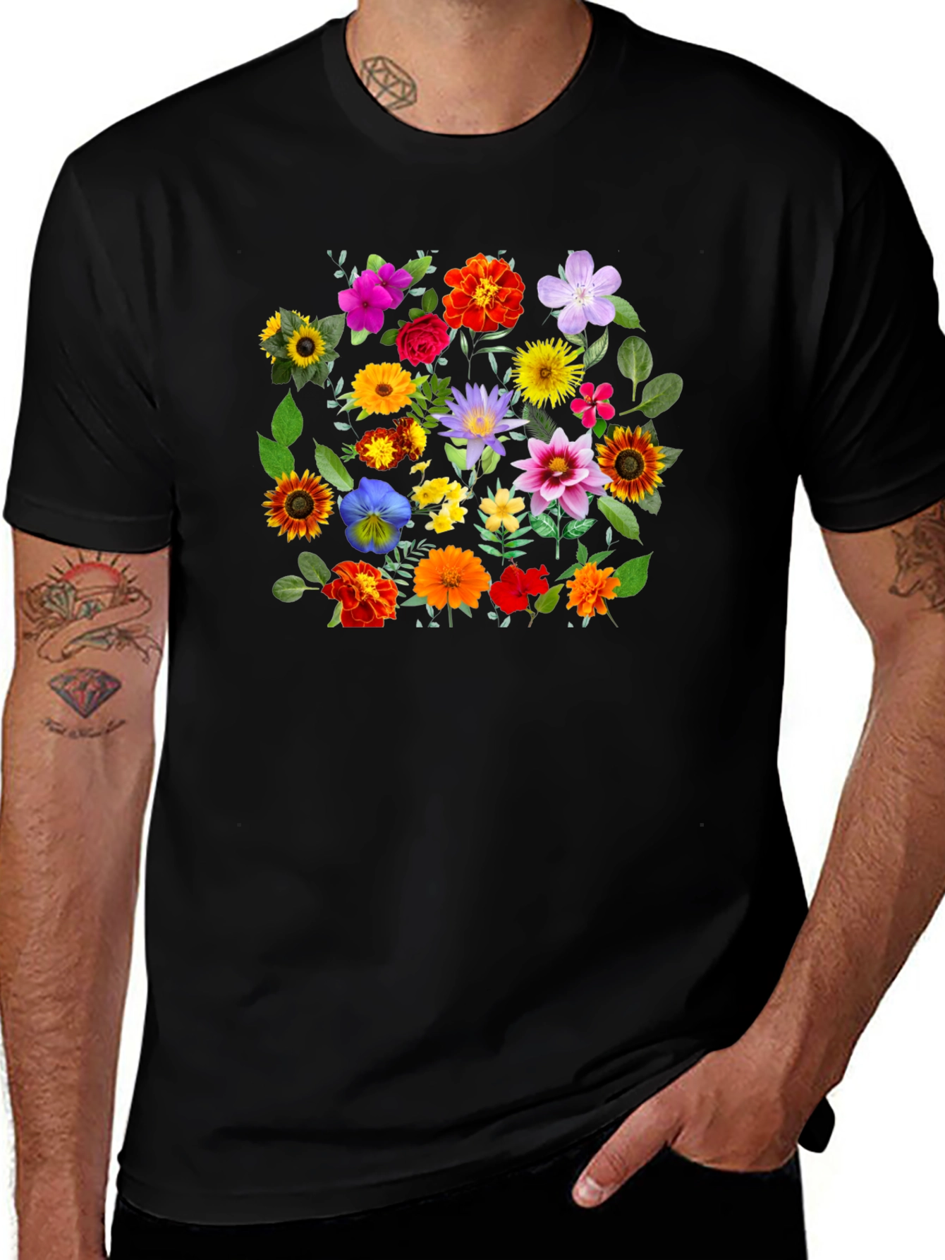 Variant 15 of Floral Pattern Black T-Shirt