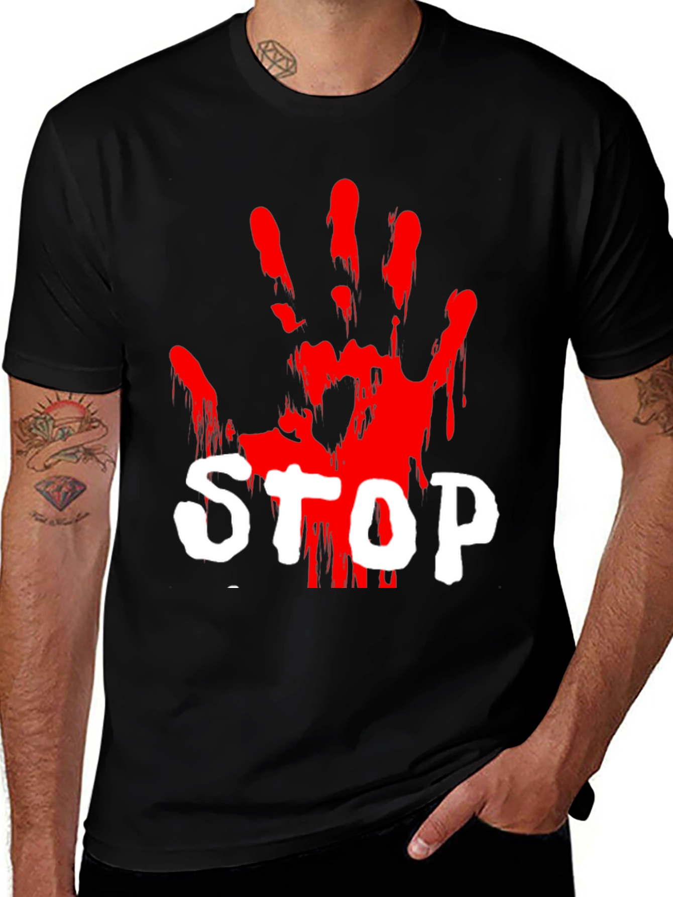 Stop Hand Graphic T-Shirt - Halloween Horror Tee
