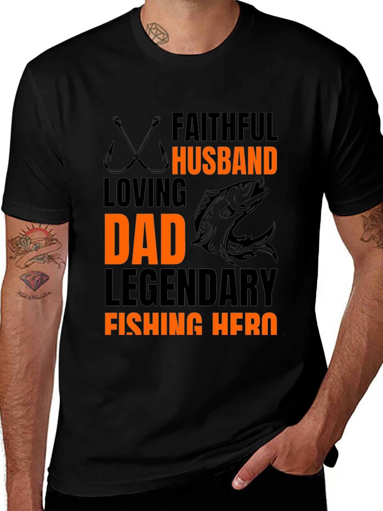 Variant 5 of Faithful Husband Dad Fishing Hero Black T-Shirt