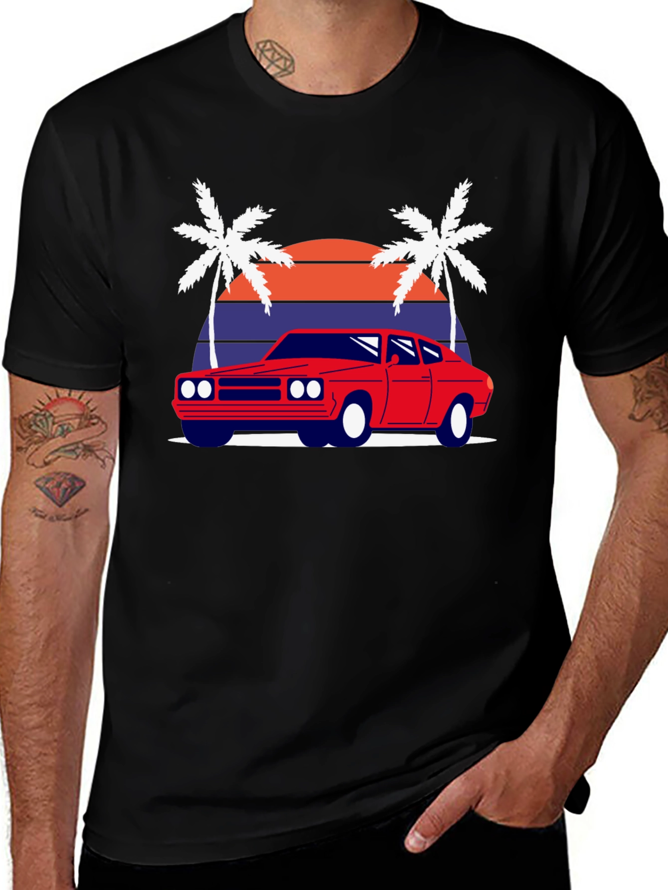 Variant 12 of Retro Sunset Car Graphic Tee - Classic Style
