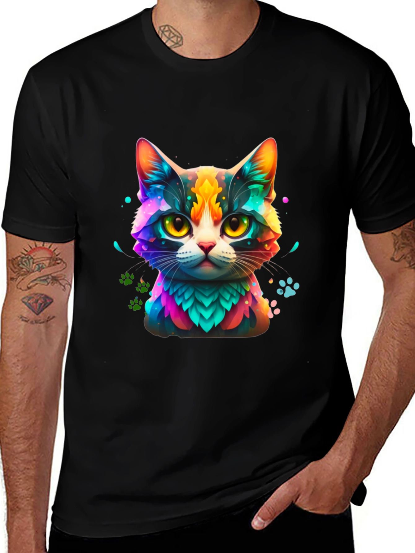 Variant 20 of Vibrant Cat Graphic Tee - Colorful Feline Design