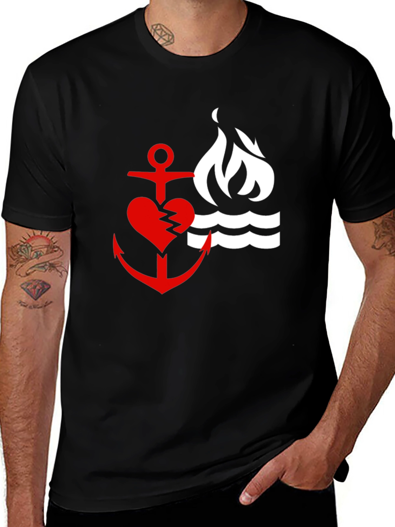 Variant 4 of Red Heart Anchor & Flame Black T-Shirt
