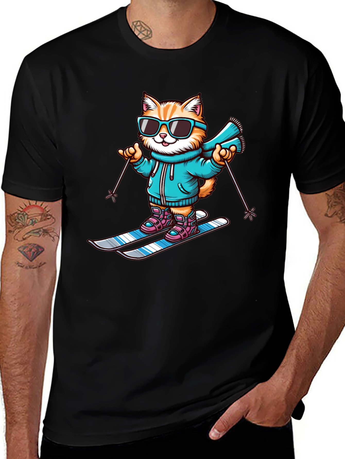 Variant 6 of Ski Cat T-Shirt - Cute Cartoon Kitten Winter Sports Tee