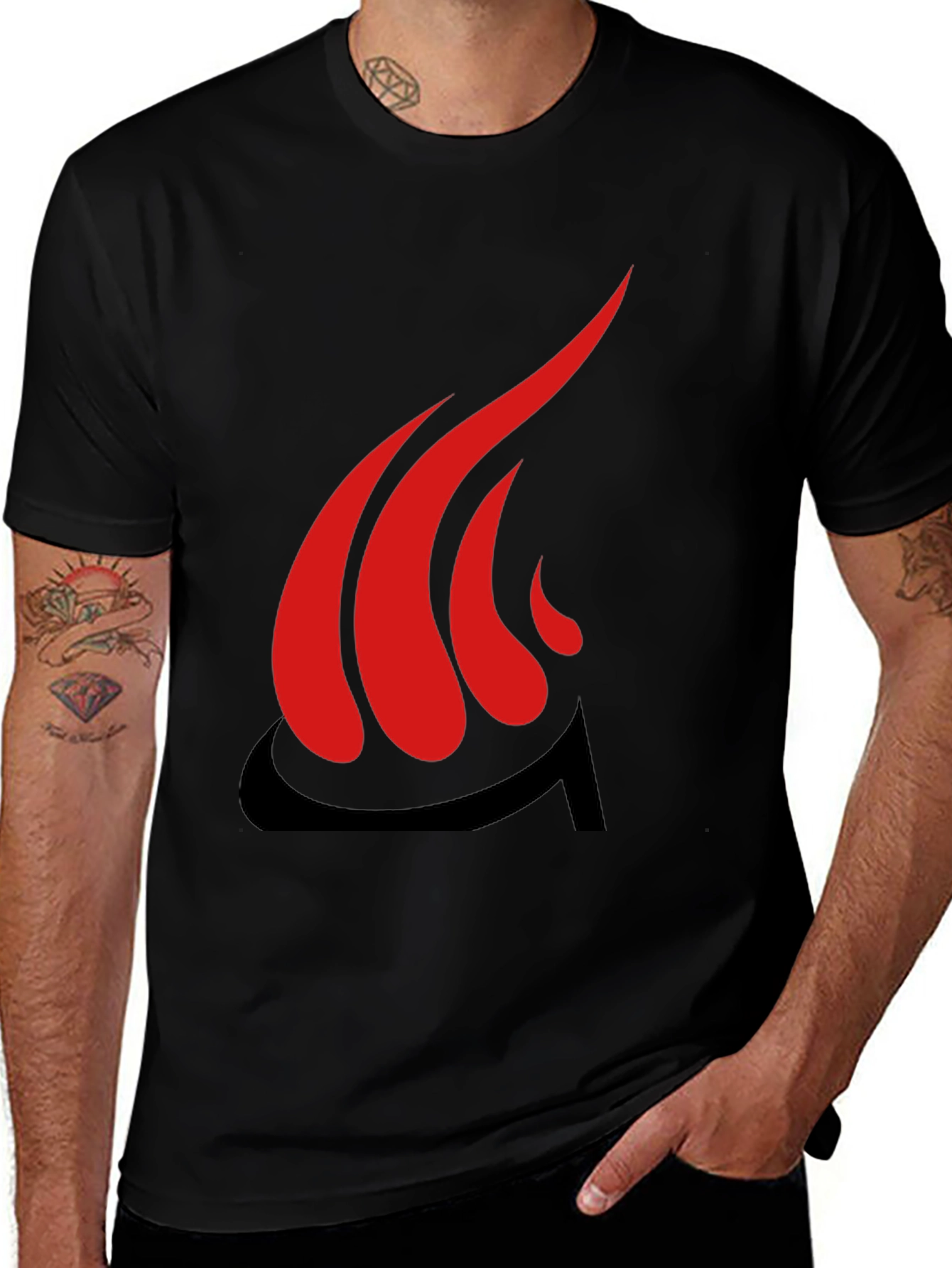Variant 6 of Men's Black T-Shirt with Flame Graphic