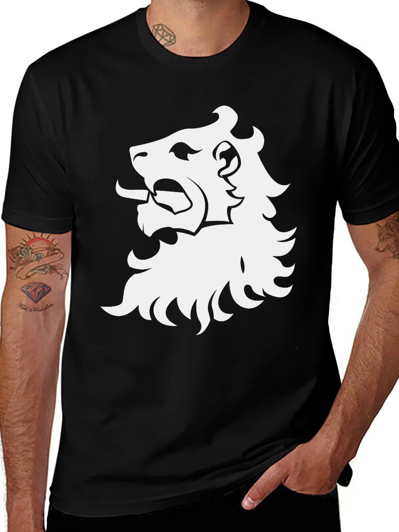 Variant 11 of Lion Crest Graphic Tee - Black Cotton T-Shirt