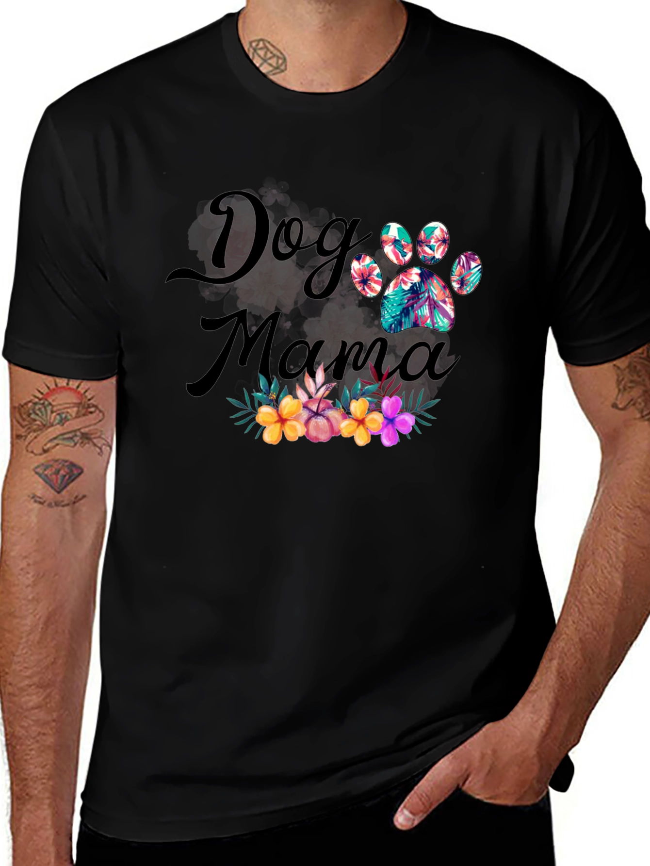 Variant 14 of Dog Mama Floral Paw Print Graphic Tee