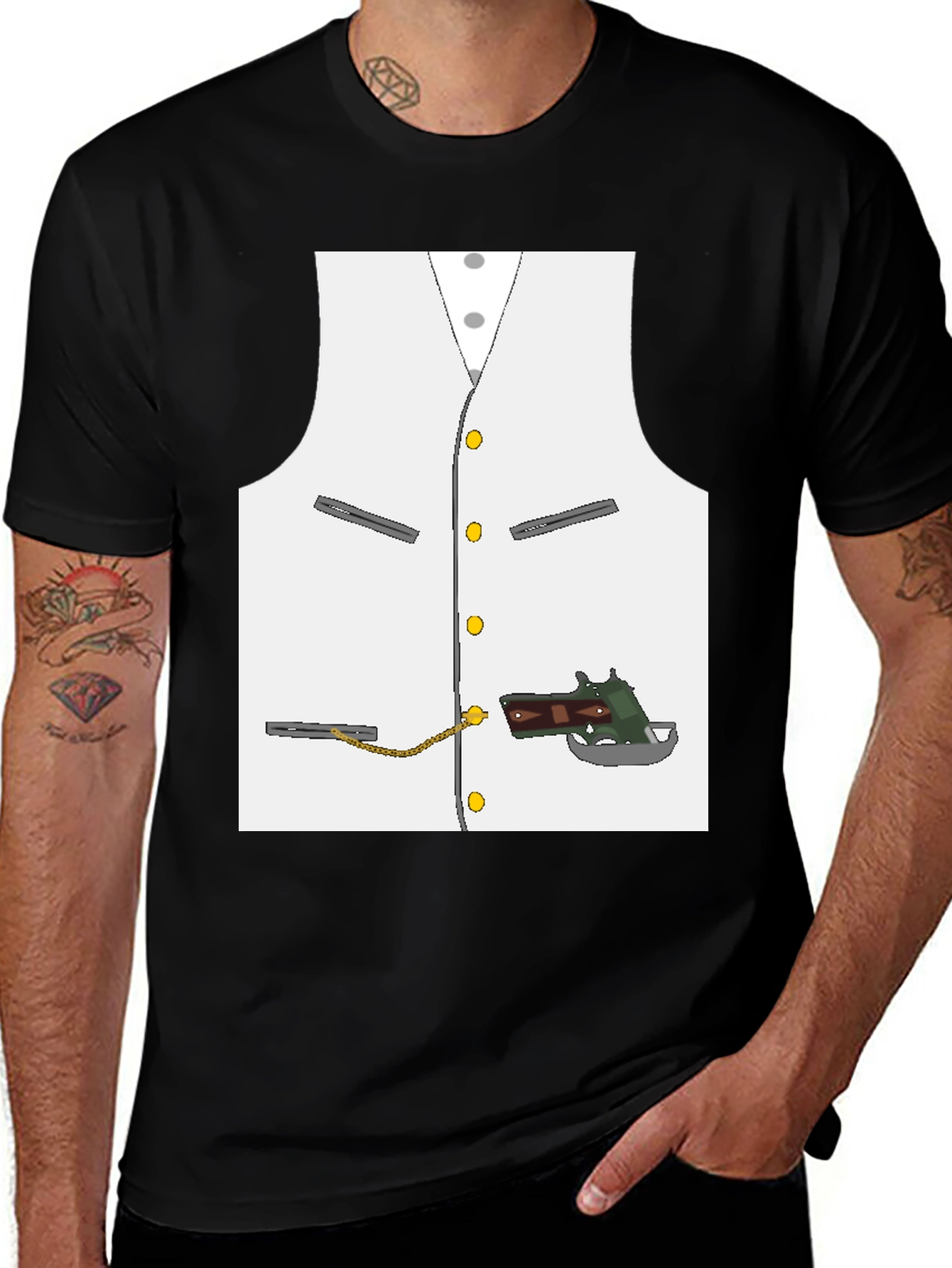Variant 16 of Novelty Vest & Gun Graphic T-Shirt