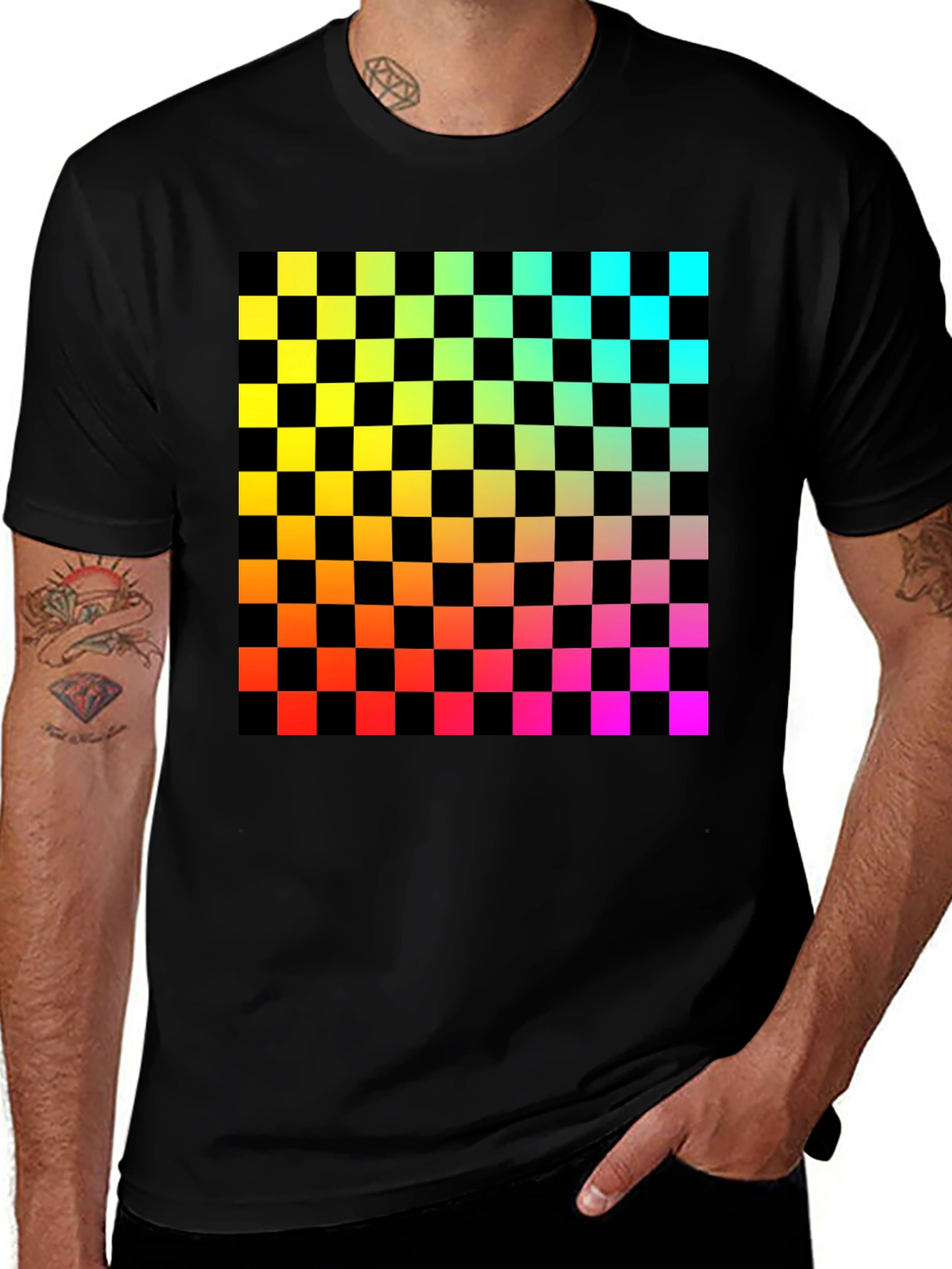 Variant 13 of Rainbow Checkerboard Tee - Bold Graphic Print T-Shirt