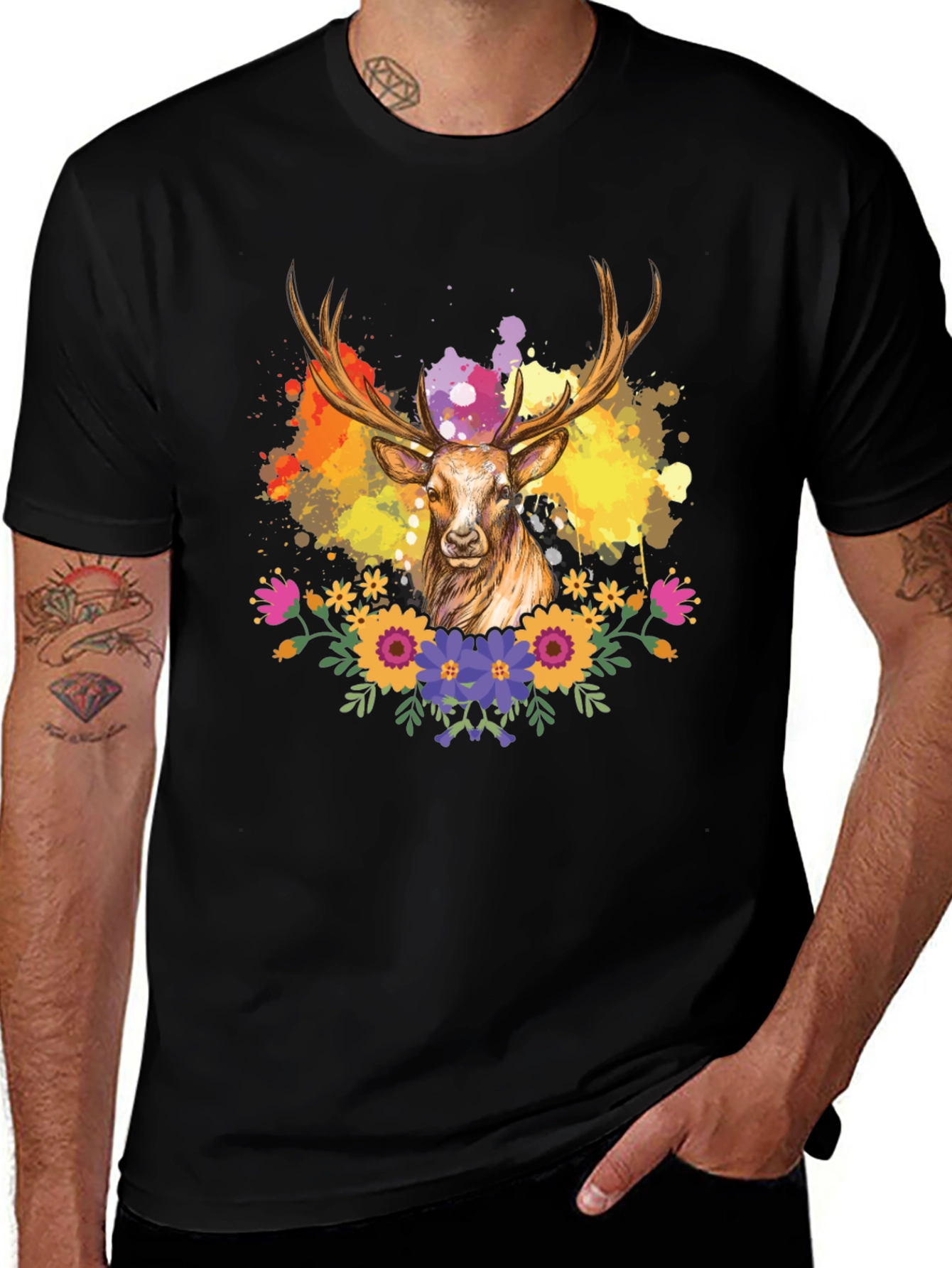 Variant 18 of Floral Deer Graphic Tee - Stylish Unisex Shirt