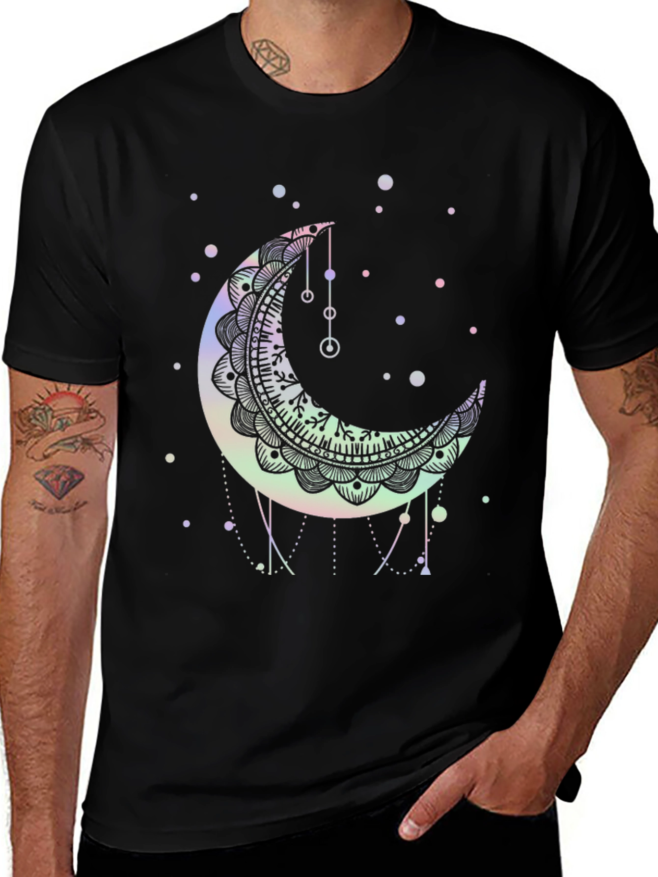 Variant 26 of Crescent Moon Mandala Graphic Tee - Black