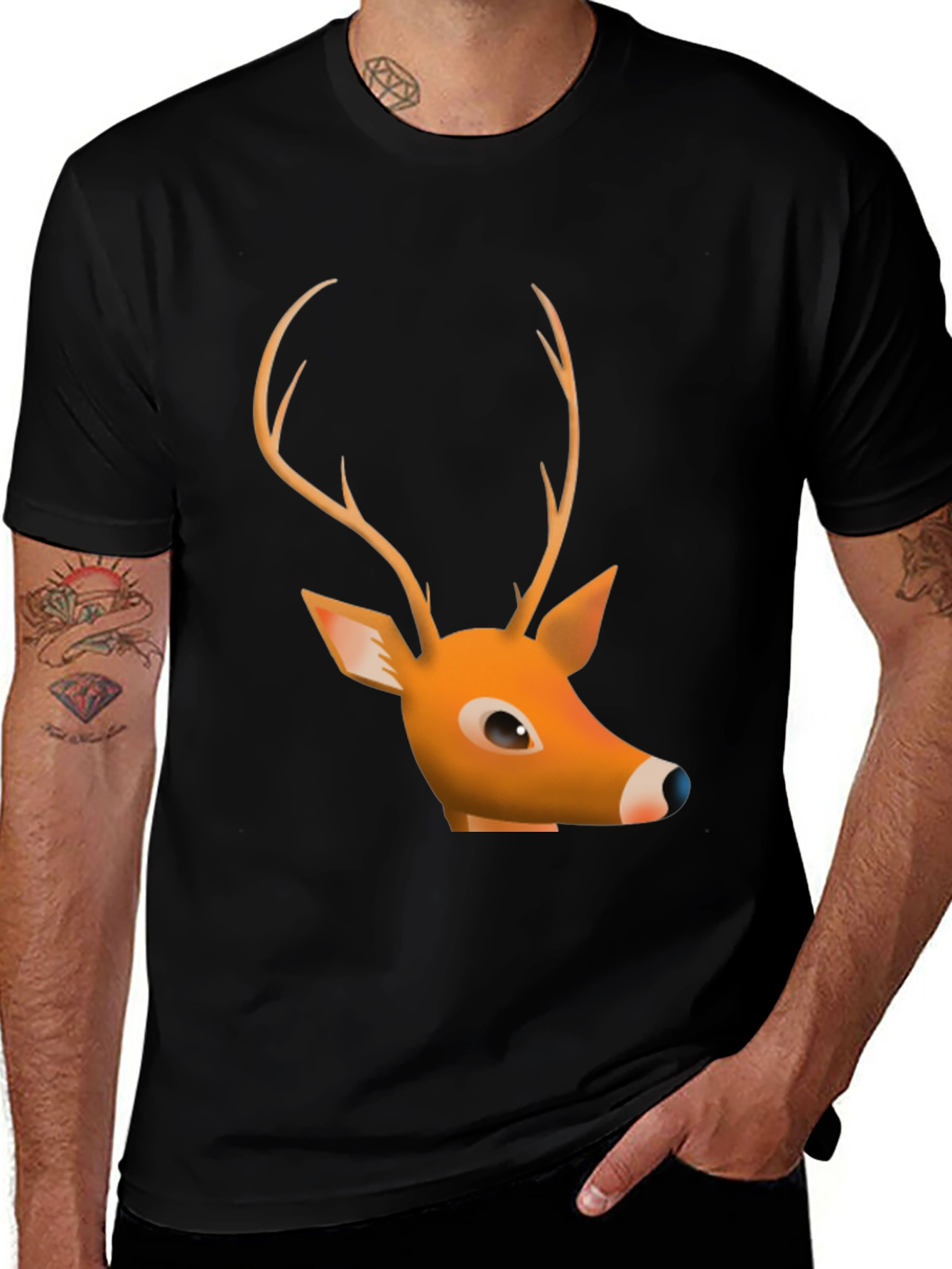 Variant 7 of Rudolph Reindeer Graphic T-Shirt - Black