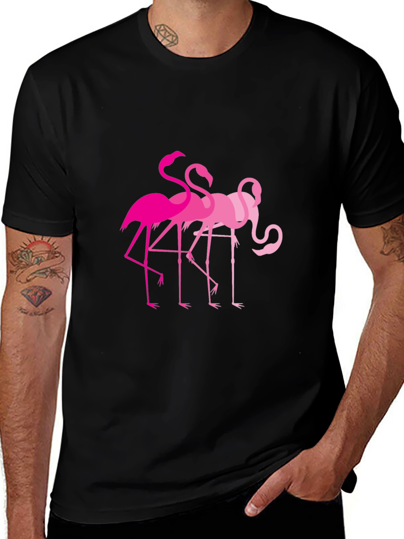 Variant 23 of Flamingo Graphic Tee - Black Cotton T-Shirt