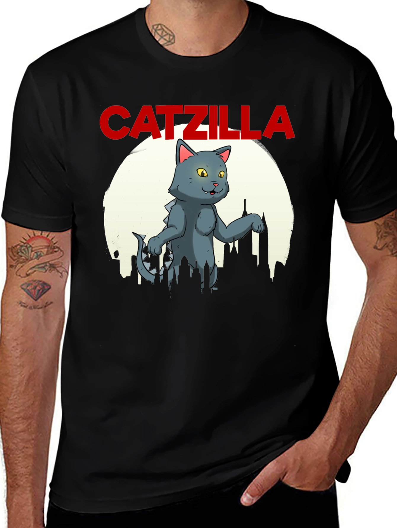 Catzilla Graphic T-Shirt - Black Cotton Blend Tee