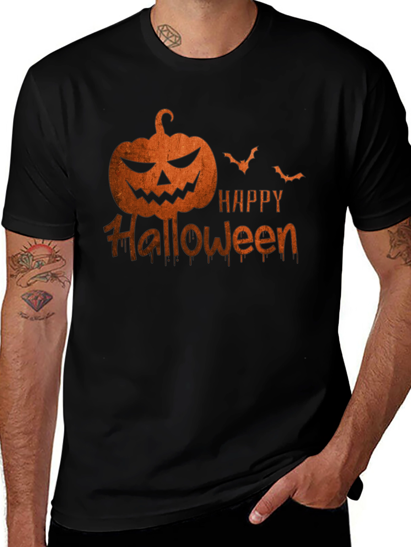 Variant 18 of Halloween Pumpkin & Bats Graphic Tee
