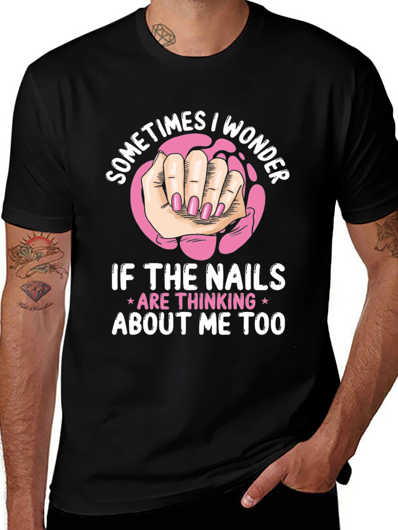 Variant 23 of Funny Nail Art T-Shirt - Sometimes I Wonder Design
