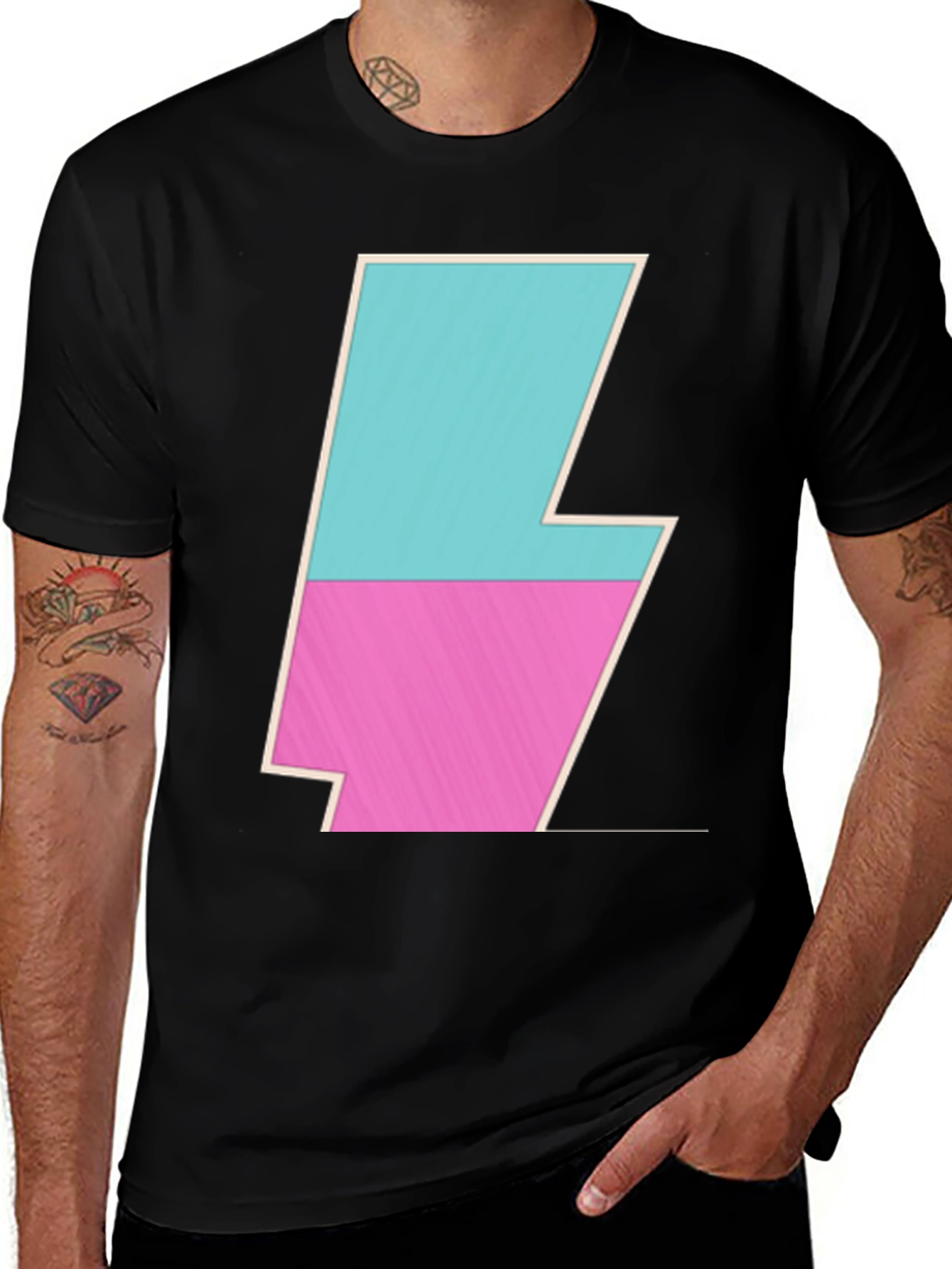 Black Retro Lightning Bolt Tee - Black Cotton Blend main image