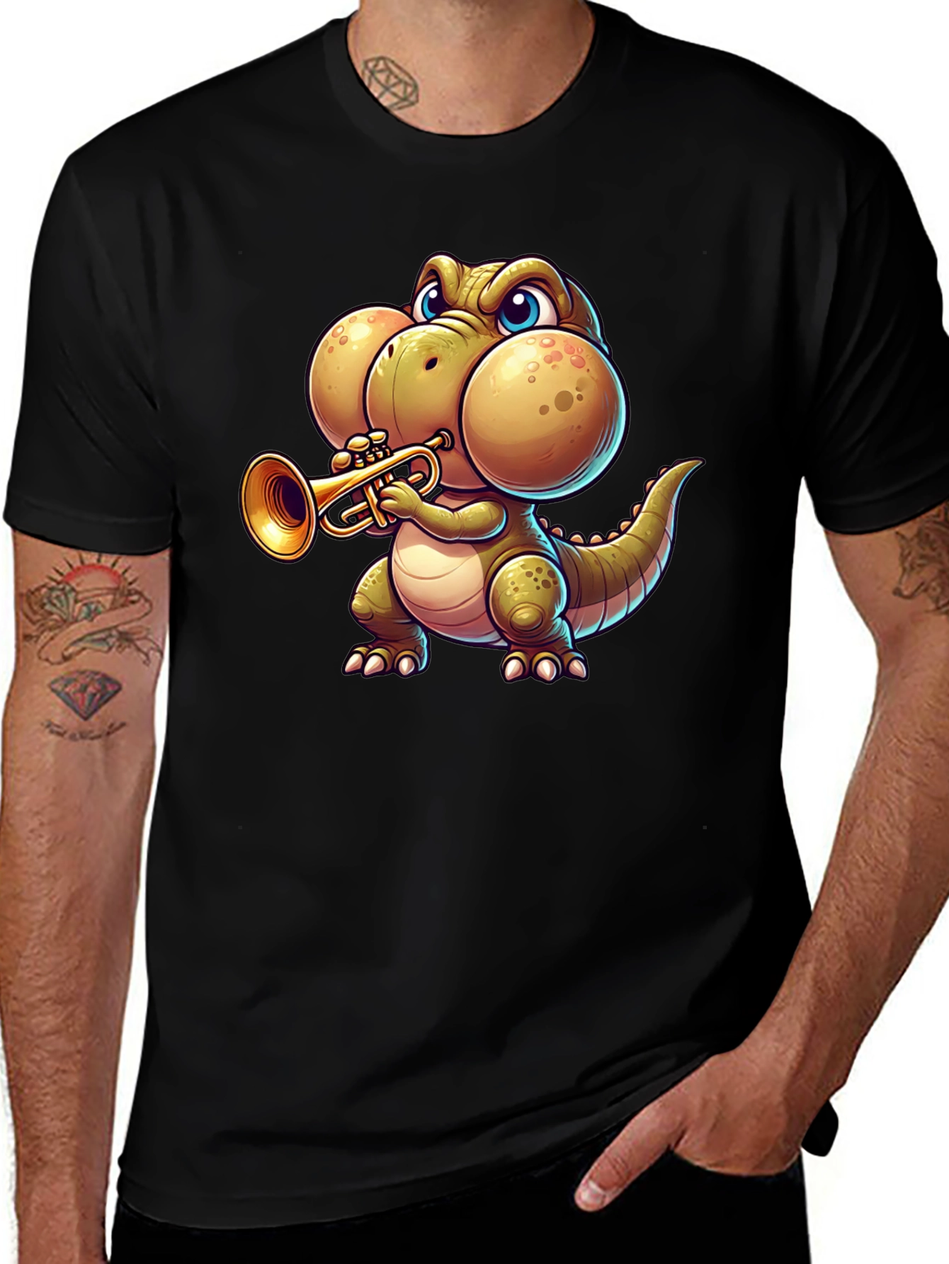 Variant 14 of Dino Trumpet T-Shirt - Funny Cartoon Animal Tee