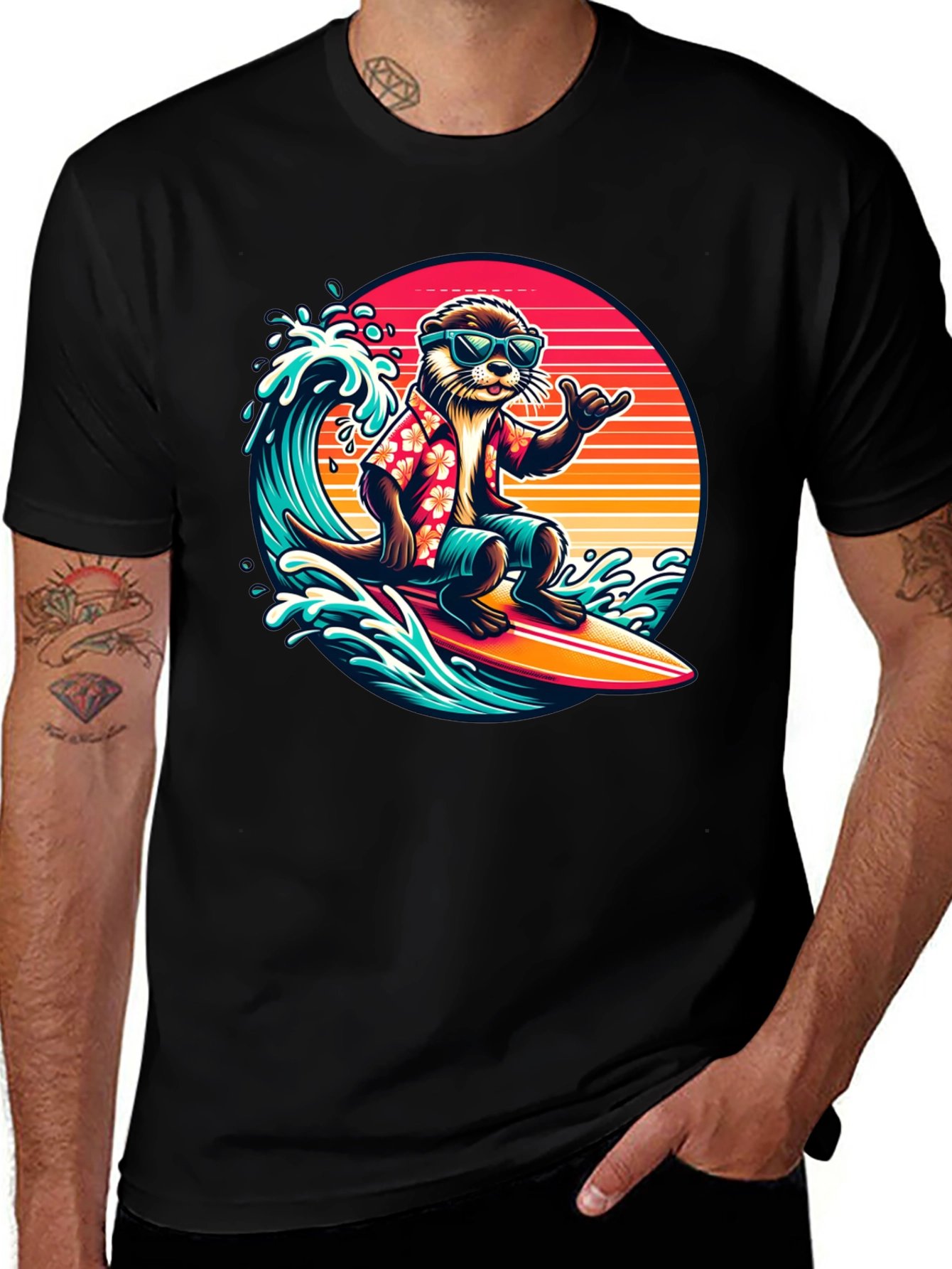 Variant 7 of Surfing Otter T-Shirt: Retro Summer Vibes