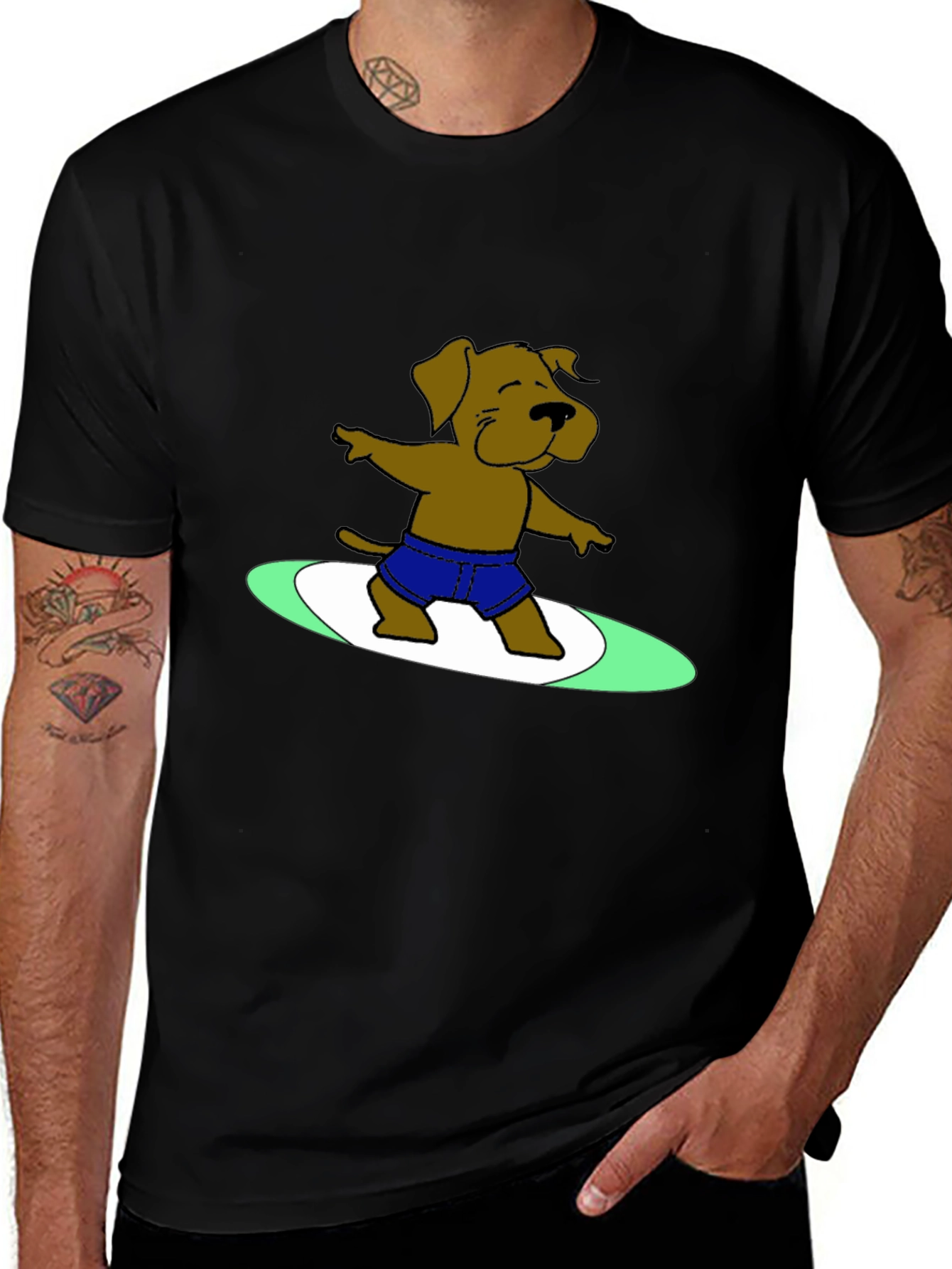Variant 6 of Surfing Dog Graphic Tee - Cool Black T-Shirt