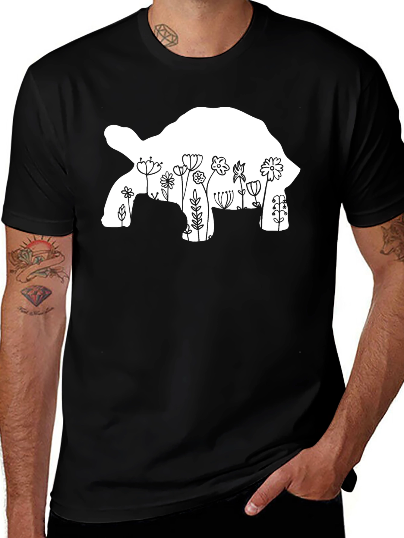 Variant 17 of Floral Turtle Graphic Tee - Black Unisex T-Shirt