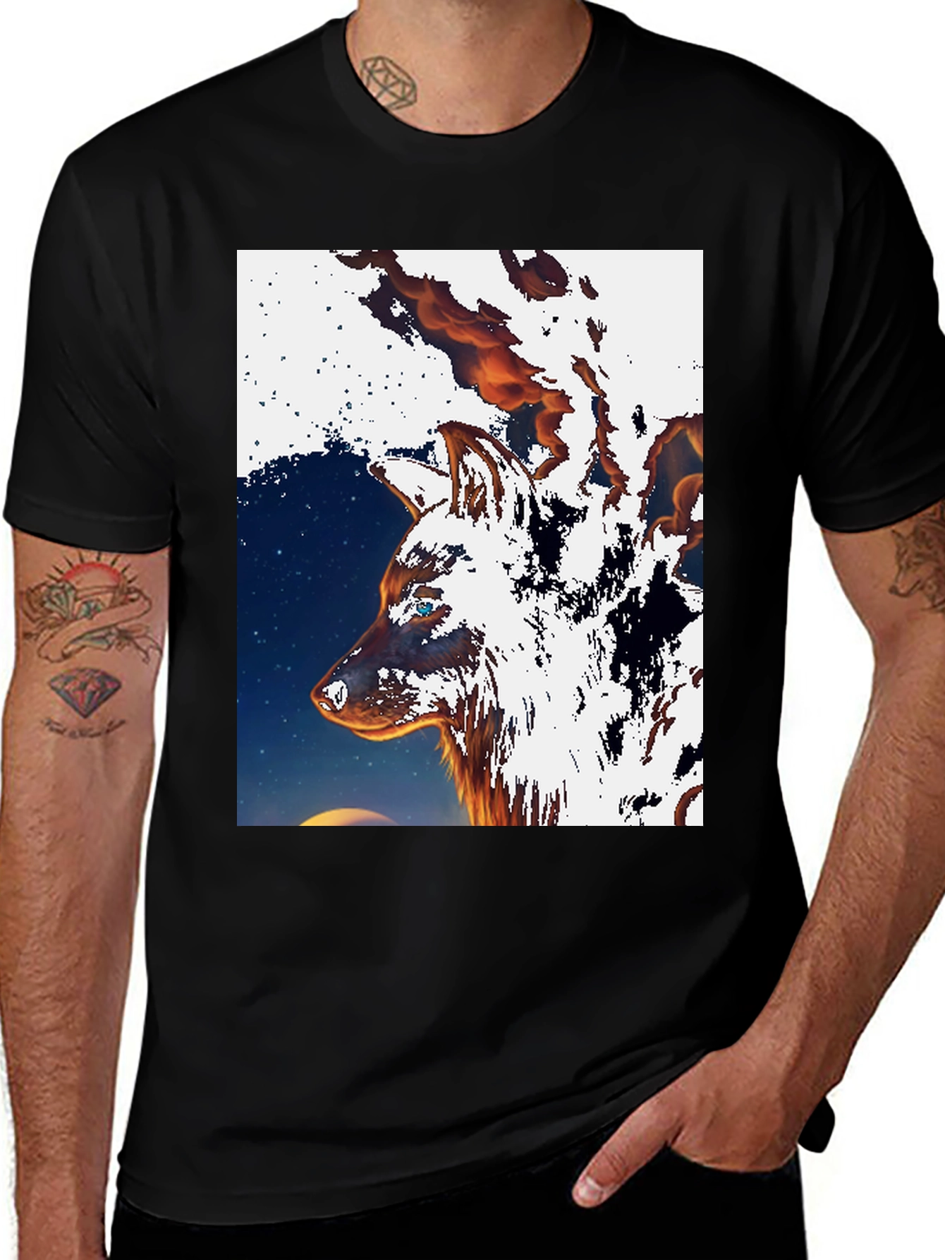 Variant 7 of Fiery Wolf Graphic Tee - Black Cotton T-Shirt