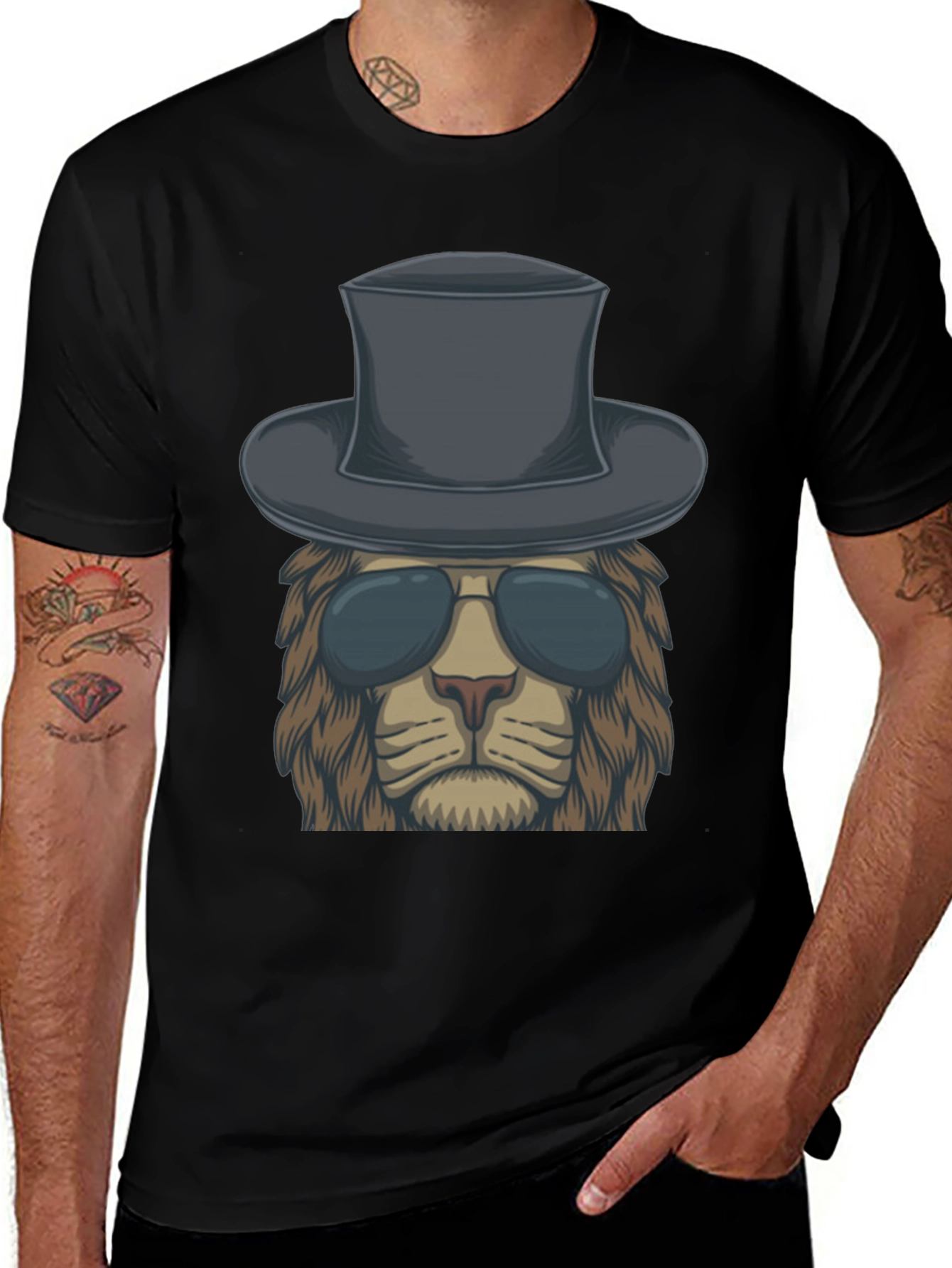 Variant 11 of Lion in Hat Graphic Tee - Cool & Stylish