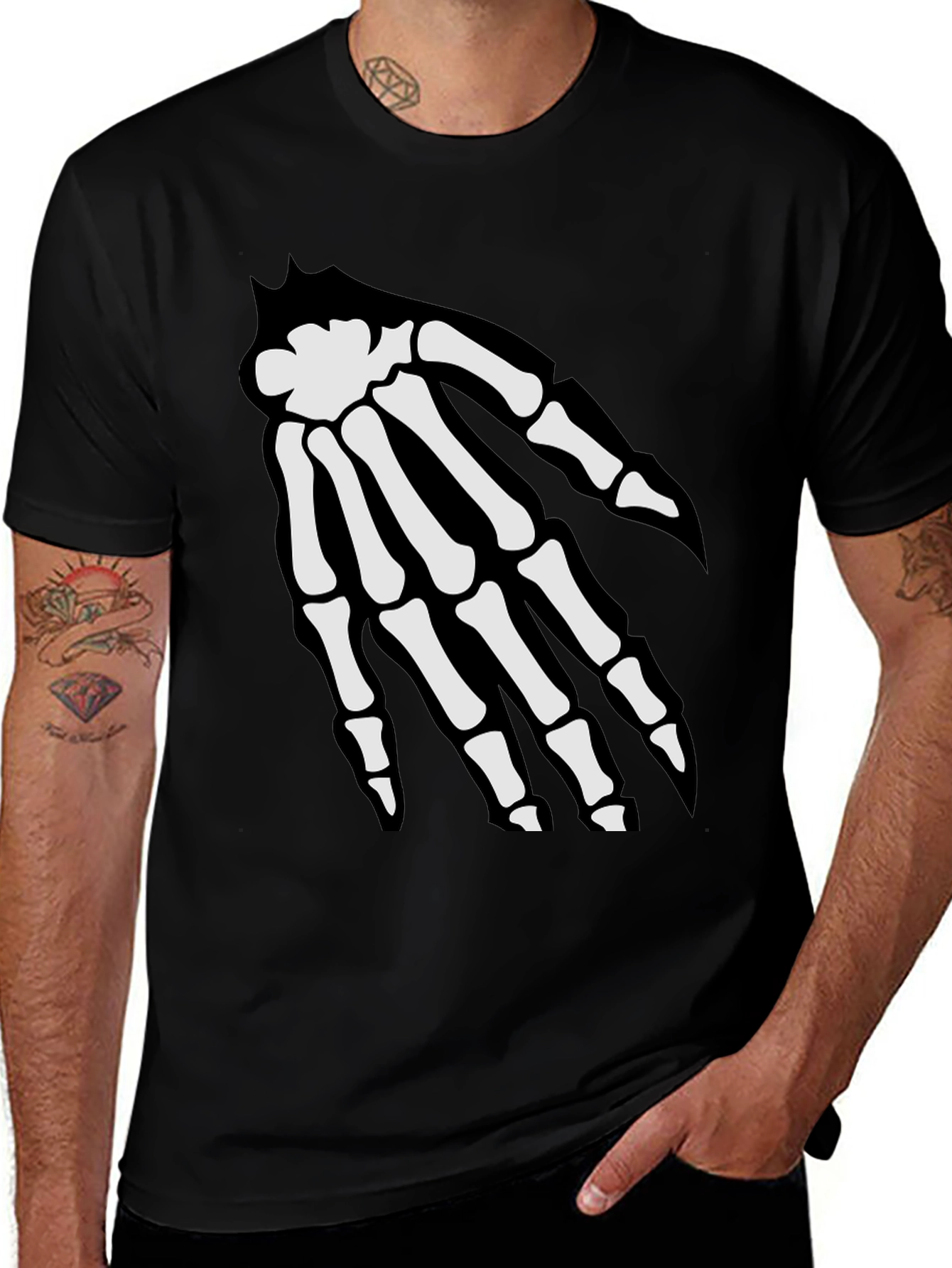 Variant 22 of Skeleton Hand Graphic Tee - Spooky Black T-Shirt