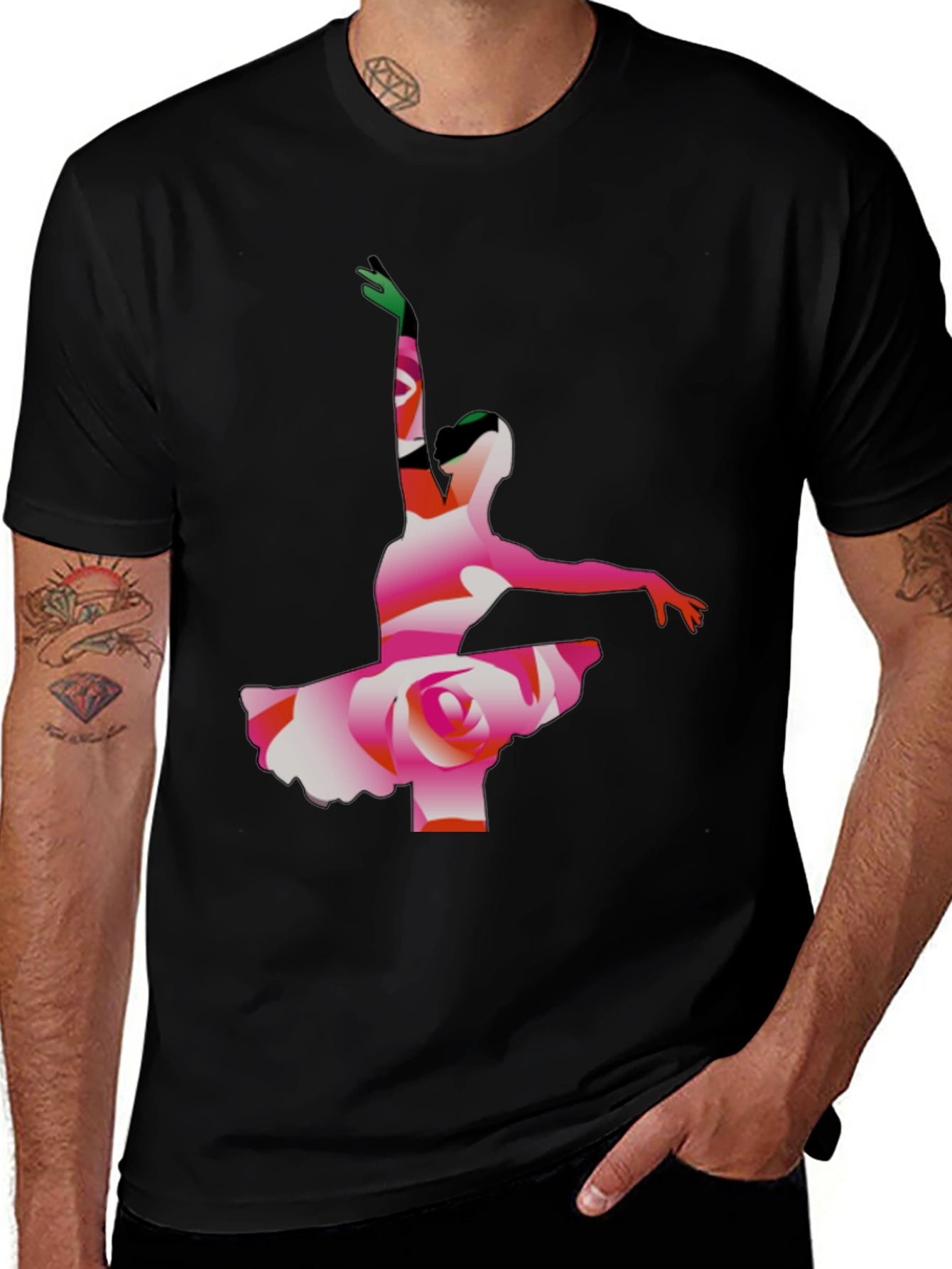 Variant 23 of Ballerina Rose Graphic Tee - Artistic Men's T-Shirt
