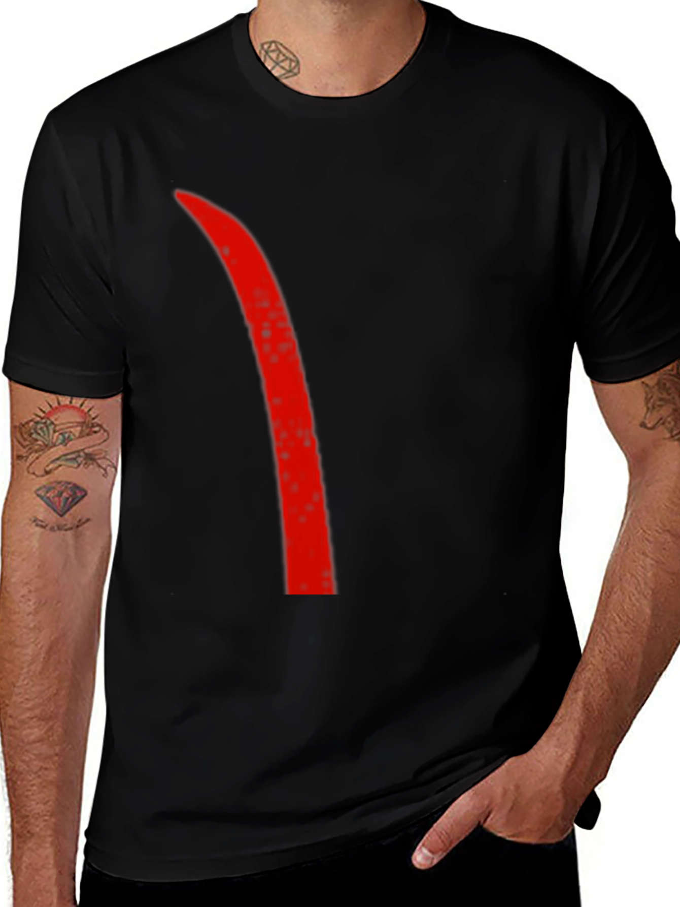Variant 7 of Men's Black T-Shirt with Red Accent Line