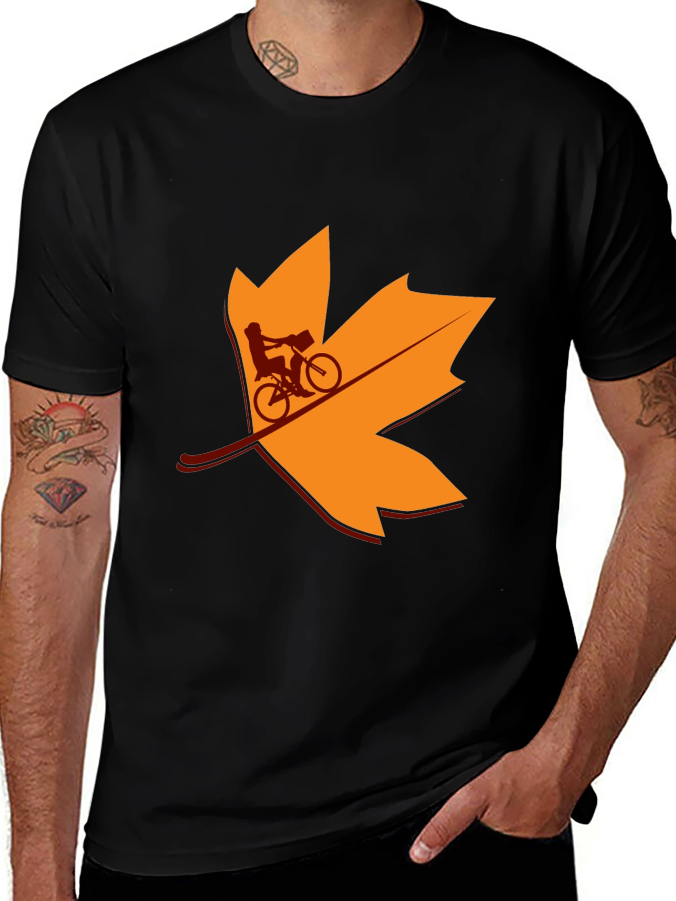 Variant 12 of Fall Biker T-Shirt: Leaf Design